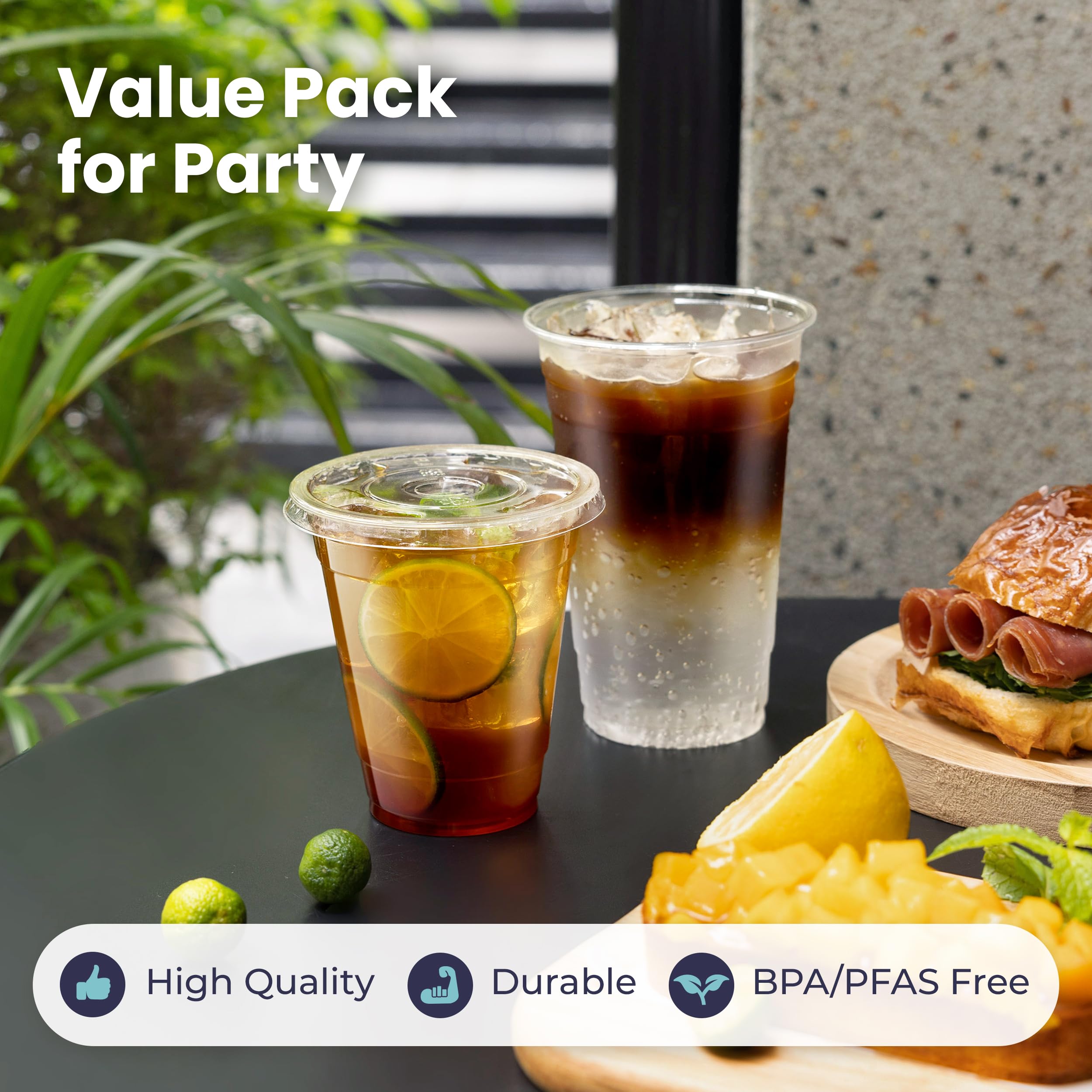 600 Pack 20 oz Clear Plastic Cups with Flat Lids - BPA Free Disposable Iced Coffee Cups & Smoothie Cups for Party, Lemonade Stand, Cold Drinks, Juice, Milkshake | Perfect for Meal Prep, Coffee Shops, and Summer Beverages