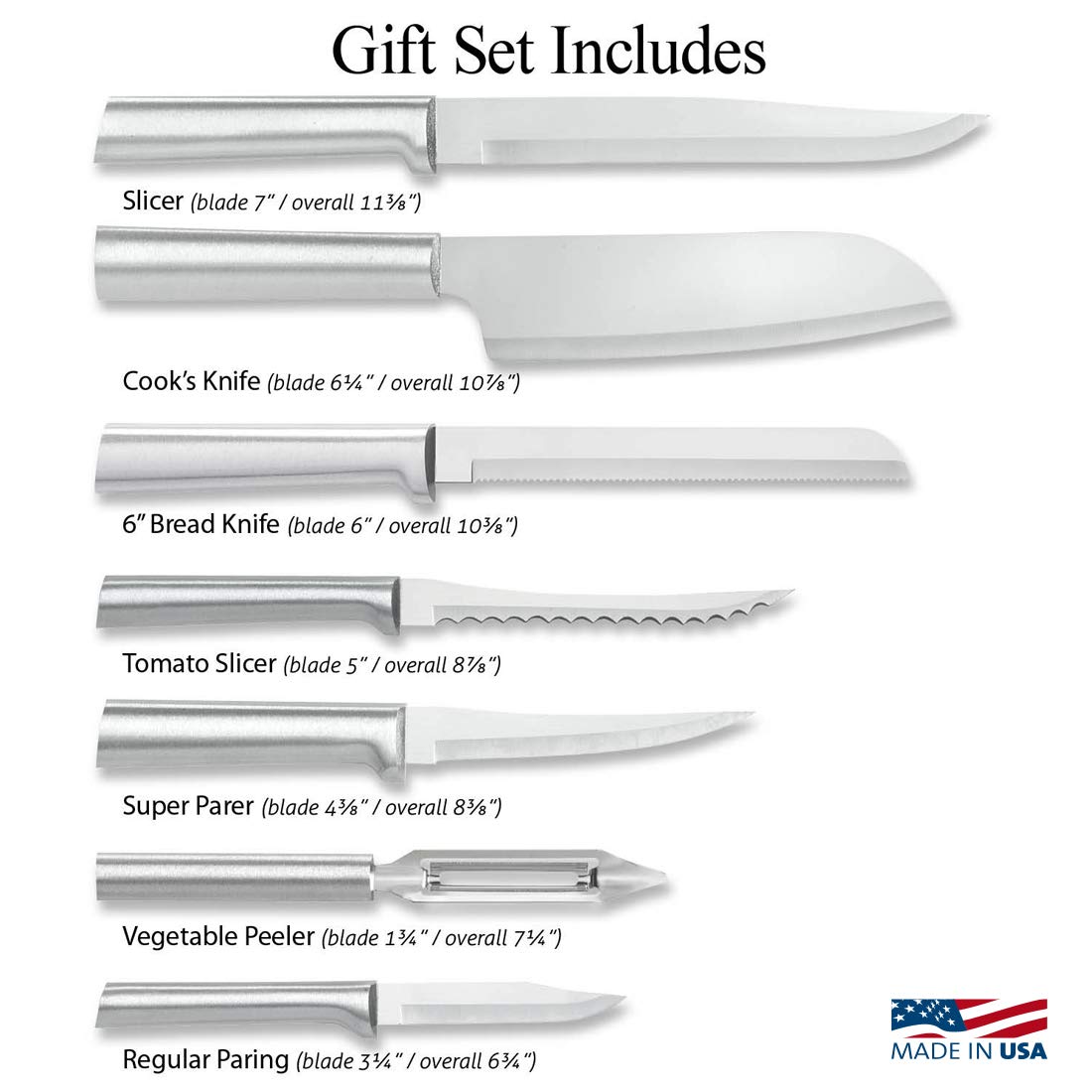 Rada Cutlery 7-Piece Starter Knife Set with Silver Handles - Perfect Kitchen Gift for Home Chefs, Cooking Enthusiasts & Wedding Registries