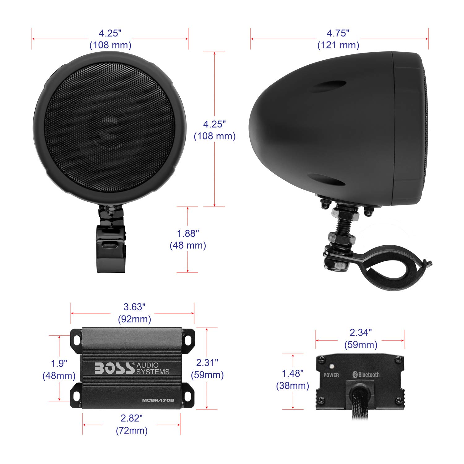 BOSS Audio Systems MCBK470B Motorcycle Bluetooth Speaker System - Waterproof 3