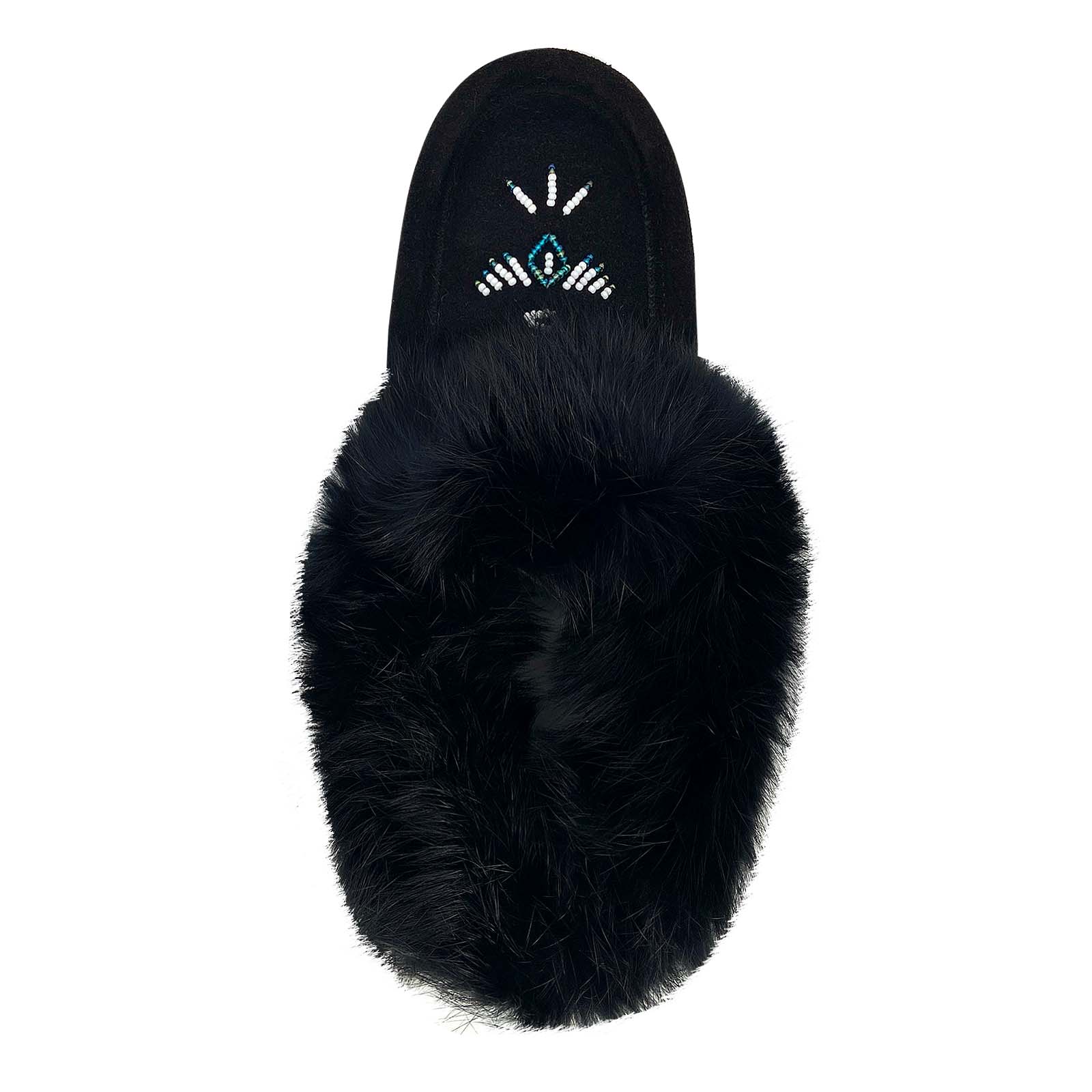 Women's Warm Fleece Lined Rabbit Fur Black Suede Moccasin Slippers - Cozy Indoor/Outdoor Winter House Shoes for Women
