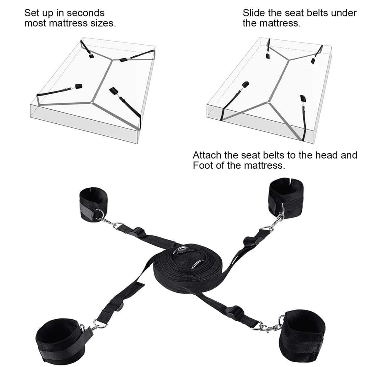 **Queen Size Bed Restraints for Couples – Adjustable Bondage Kit with Hand & Foot Cuffs – King Bed Restraint Set for BDSM, Submissive Play & Spicing Up Intimacy – Perfect for Roleplay & Sensory Exploration**