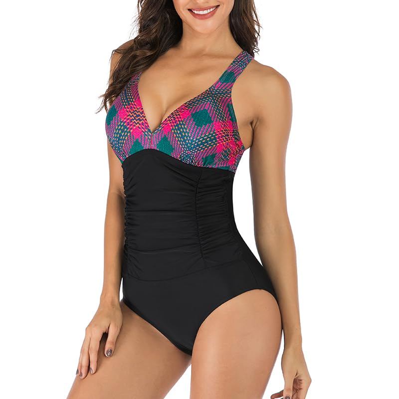 Women's V Neck One Piece Swimsuit with Ruching - Tummy Control Bathing Suit for Beach, Pool & Vacation | Flattering Swimwear for All Body Types