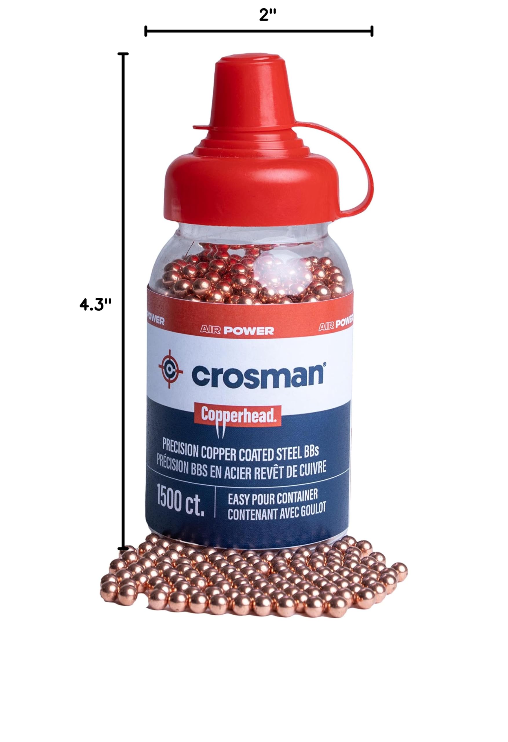 Crosman Copperhead 4.5mm Copper Coated BBs - 1500 Rounds in EZ-Pour Bottle for BB Air Pistols & Air Guns - Perfect for Target Practice, Plinking & Airgun Training