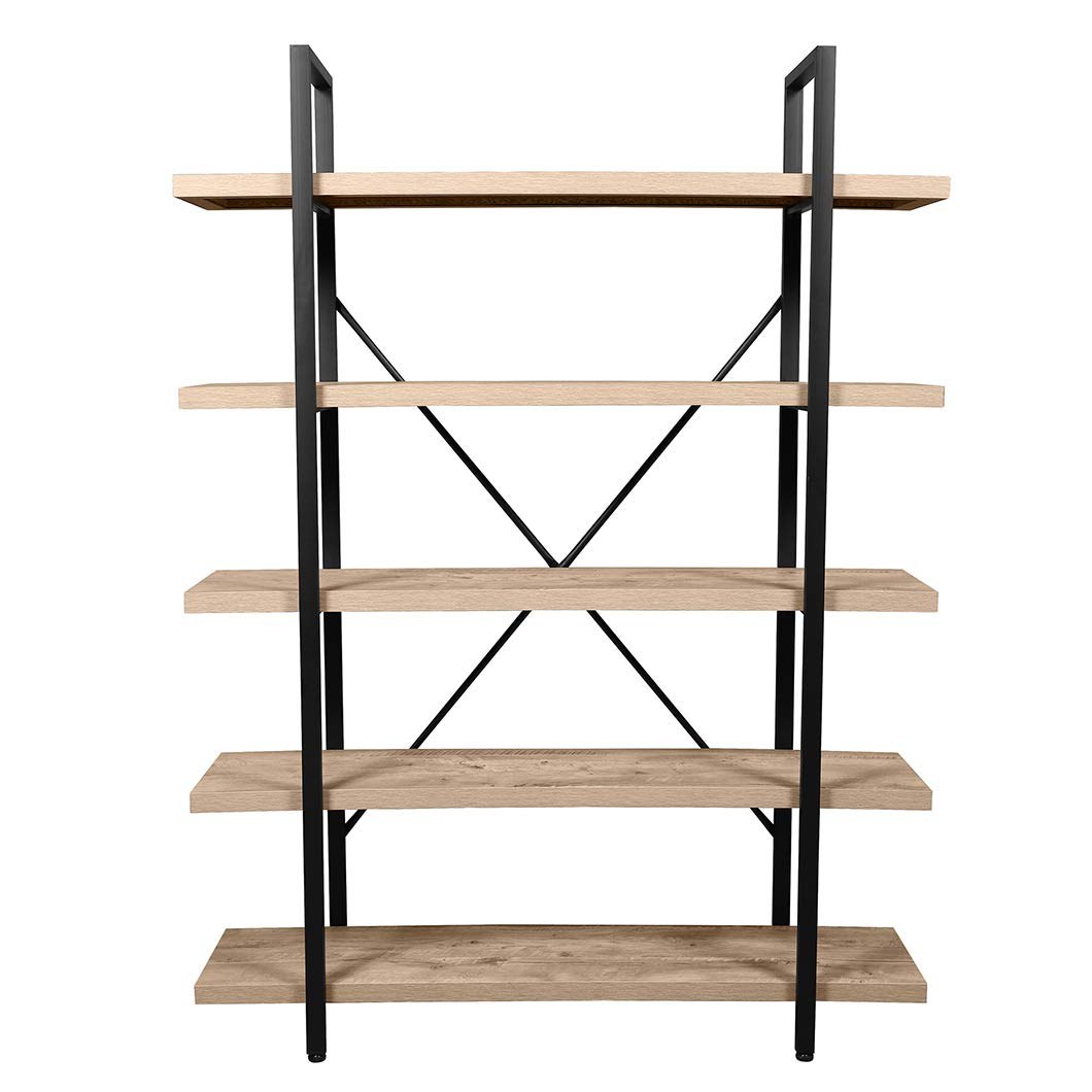 5 Tier Vintage Industrial Bookshelf - Sturdy Metal Frame & Wood Storage Shelves for Home, Office, Living Room - Perfect for Organizing Books, Decor & Office Supplies