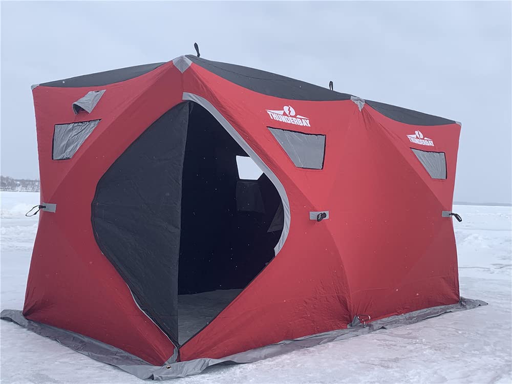 THUNDERBAY Pop-Up Ice Fishing Shelter - 68-112 Sq Ft Fishable Area, Portable 6-8 Person Ice Shanty Tent for Winter Fishing | Perfect for Family & Group Ice Fishing Trips
