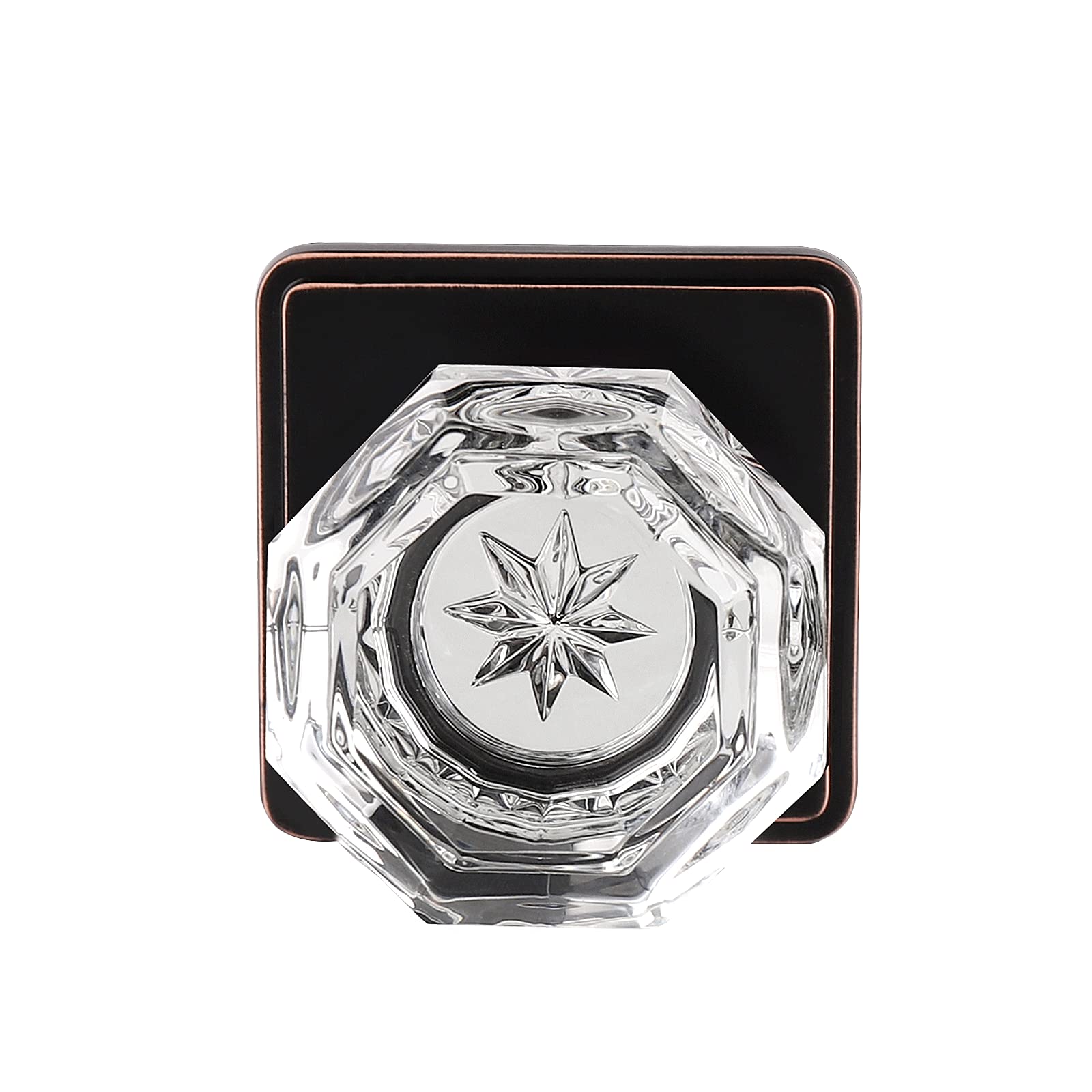 6 Pack Octagonal Crystal Glass Doorknobs with Lock (Square Plate) - Aged Bronze Privacy Door Knobs for Bedroom & Bathroom | Heavy Duty Keyless Interior Door Hardware | Perfect for Home, Office & Hotel Renovations