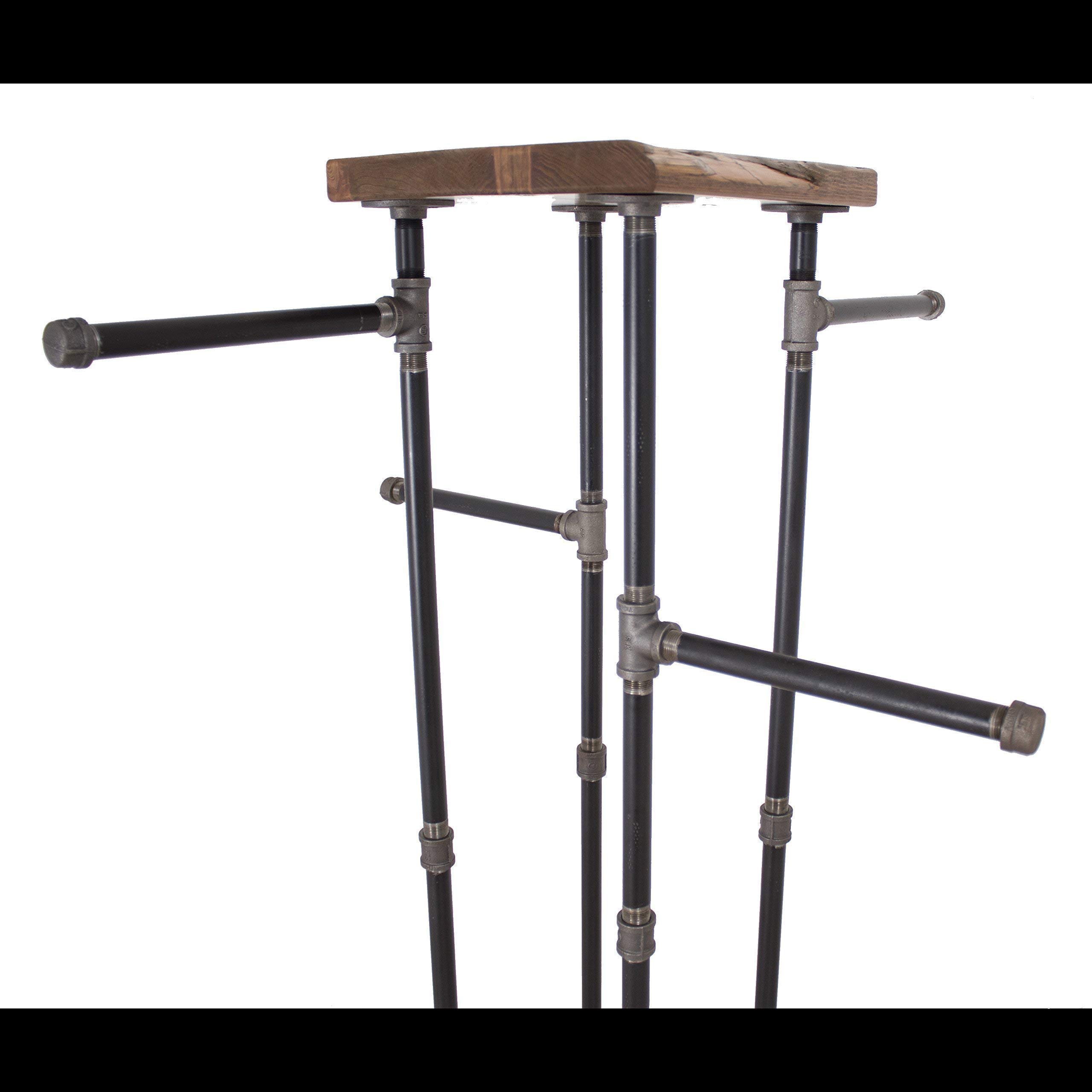 4-Way Industrial Pipe & Wood Garment Rack - Heavy Duty Clothing Storage Organizer with Display Shelf for Bedroom, Closet, Boutique & Retail Store