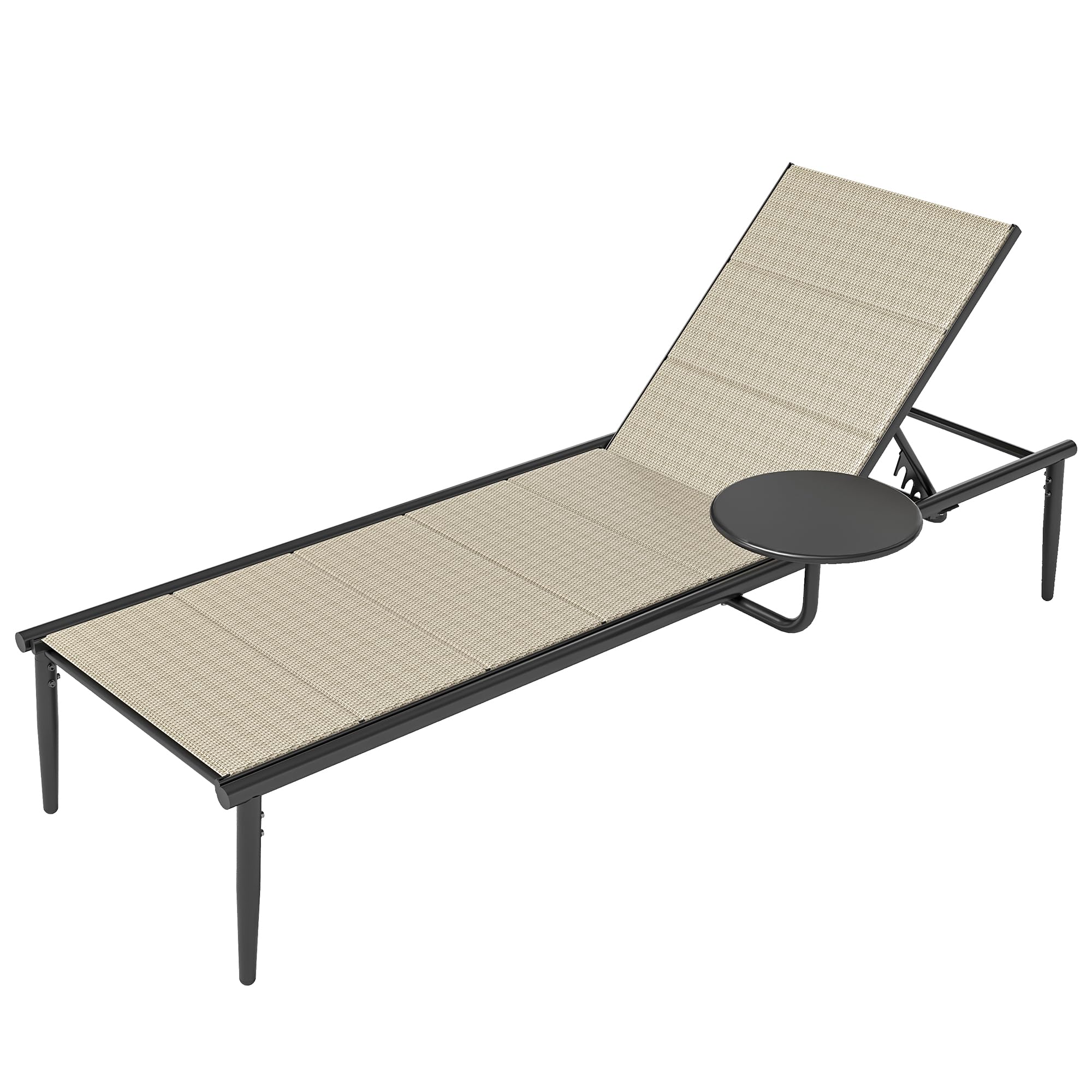 EAST OAK Outdoor Chaise Lounge Chair - Adjustable 5-Position Aluminum Patio Recliner with Side Table | Durable & Weather-Resistant for Poolside, Beach, Backyard, Garden, and Deck Relaxation | Perfect for Sunbathing, Lounging, and Outdoor Leisure