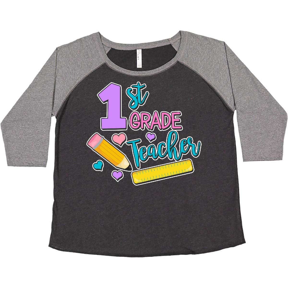 1st Grade Teacher T-Shirt with Pencil & Ruler Design - Women's Plus Size Graphic Tee for School, Teaching & Educator Appreciation Gifts