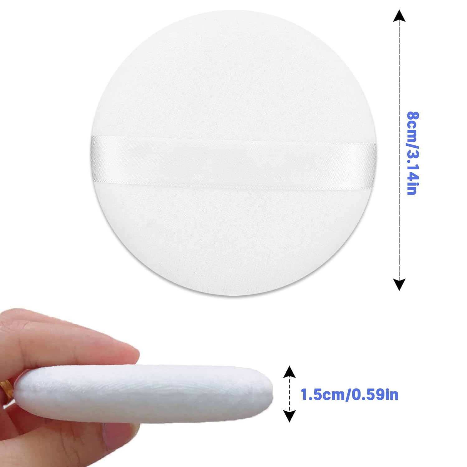 2 Pack Large Powder Puffs (3.14 Inch) - Soft Makeup Sponge for Face & Body Loose Powder Application - Perfect for Setting Powder, Baking & Touch-Ups (White)