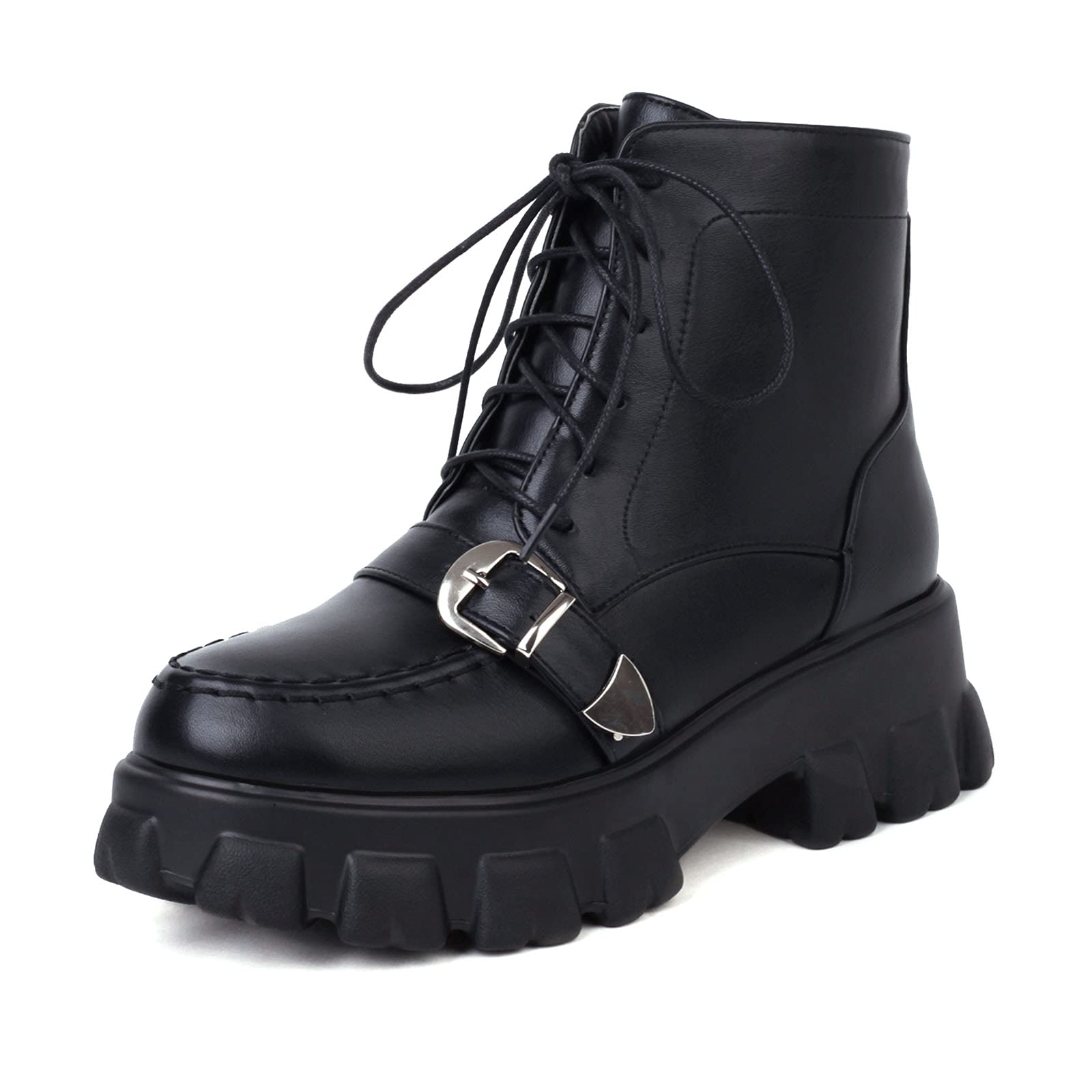 Women's Punk Goth Ankle Boots - Black Platform Combat Boots with Zipper & Buckle Straps | Outdoor, Motorcycle & Fashion Wear for Edgy Style