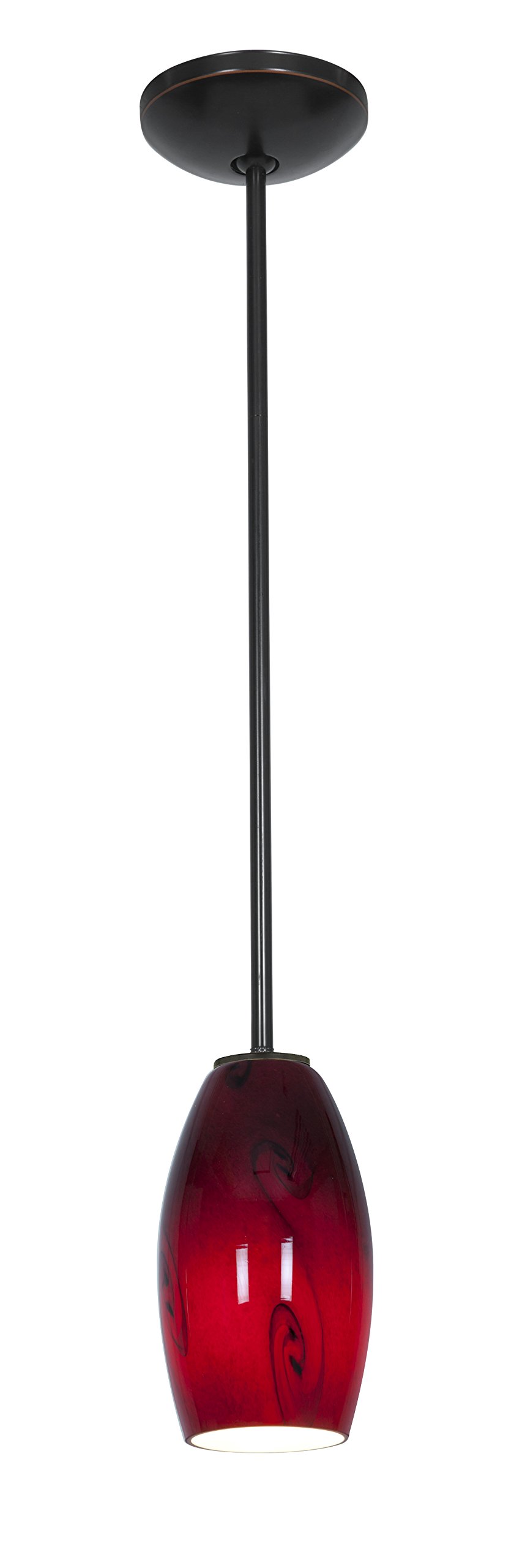 Merlot Glass Pendant Light with Oil Rubbed Bronze Finish and Red Sky Glass Shade - Elegant Dining Room Lighting for Kitchen Island, Bar Counter or Entryway