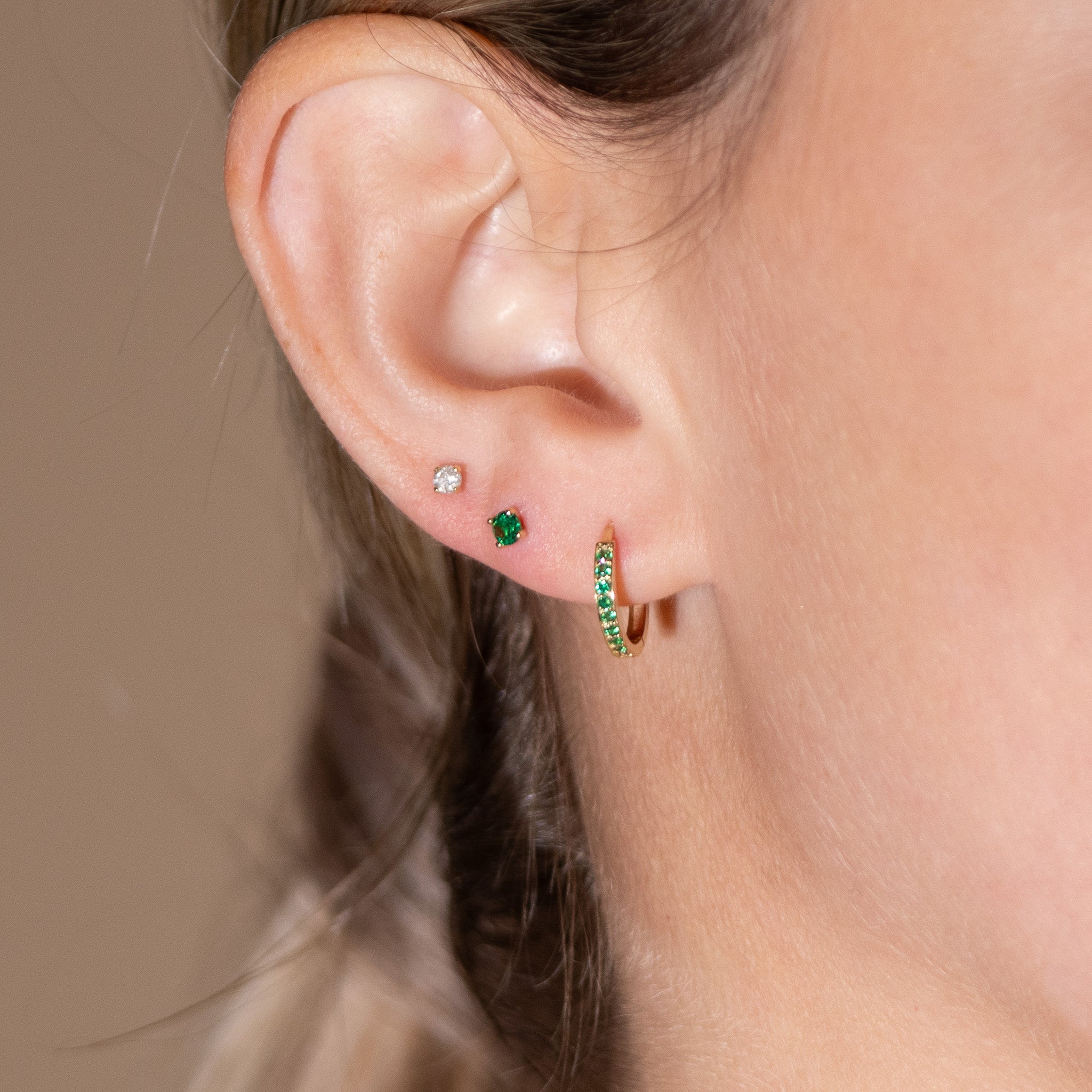 14K Solid Yellow Gold Emerald Cartilage Hoop Earrings - Elegant Dainty Jewelry for Women, Perfect for Everyday Wear & Special Occasions