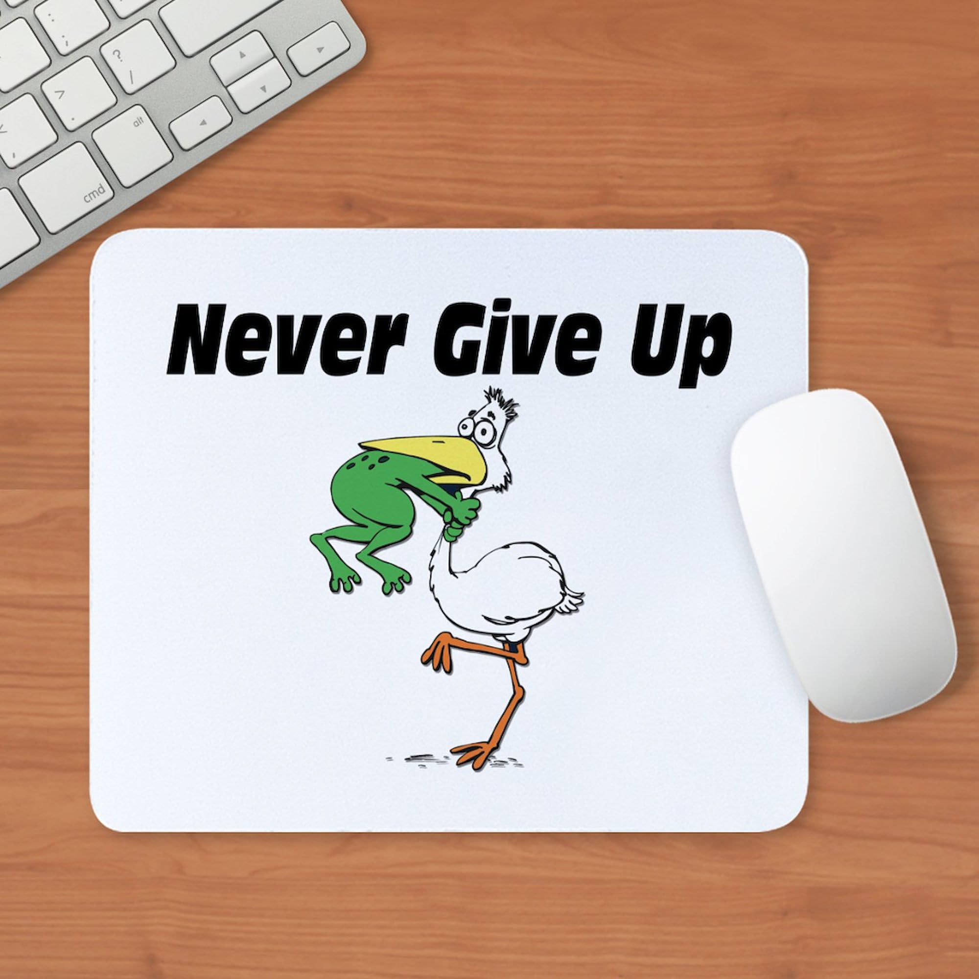 Never Give Up Stork & Frog Non-Slip Rubber Gaming Mouse Pad - Cute Animal Design for Office, Home & Gaming Setup - Perfect for Computers, Laptops & Workstations