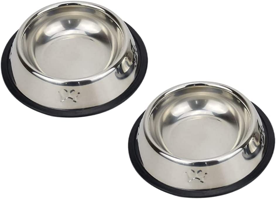 Viinice Hemore Stainless Steel Dog & Cat Bowl Set - 2PCS Non-Slip Pet Food and Water Dish with Rubber Base for Small Animals | Perfect for Home, Travel, and Outdoor Use