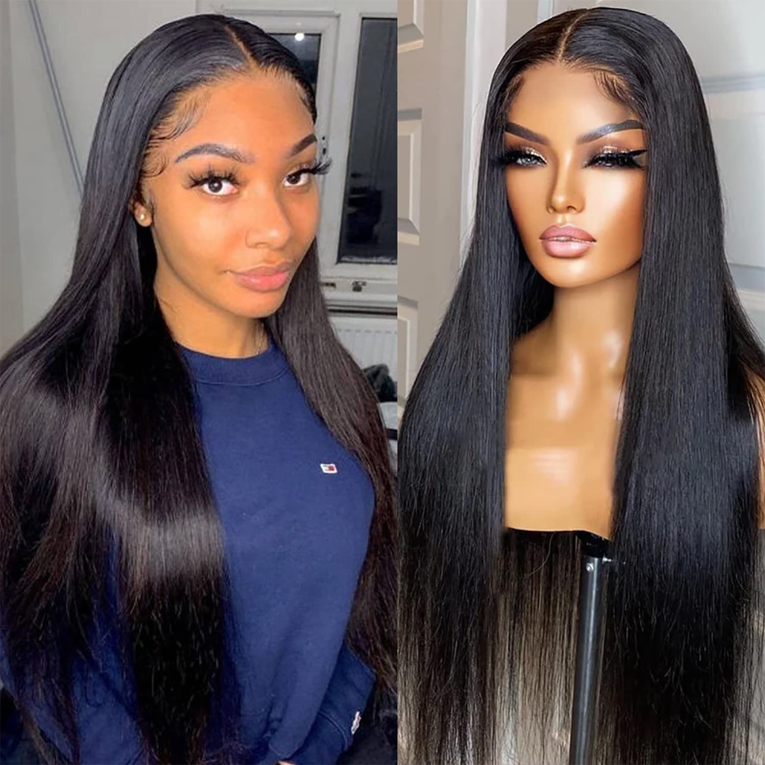 13x6 Lace Front Human Hair Wigs - 180 Density Straight HD Transparent Lace Wig for Women | Pre-Plucked with Baby Hair | Natural Black Color (26 Inch) | Perfect for Daily Wear, Cosplay, and Special Occasions