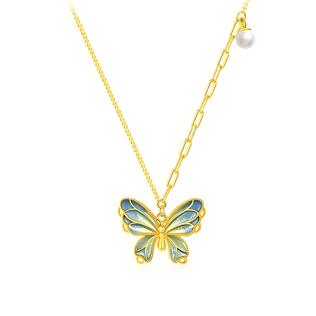 French Style Gradient Butterfly Pendant Necklace - Elegant Layering Jewelry for Women | Perfect for Date Night, Wedding, and Everyday Fashion Accessories