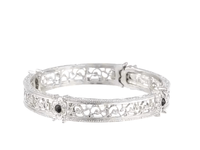 1928 Black Crystal Flower Stretch Bracelet for Women - Elegant Adjustable Fashion Jewelry for Parties, Weddings & Everyday Wear