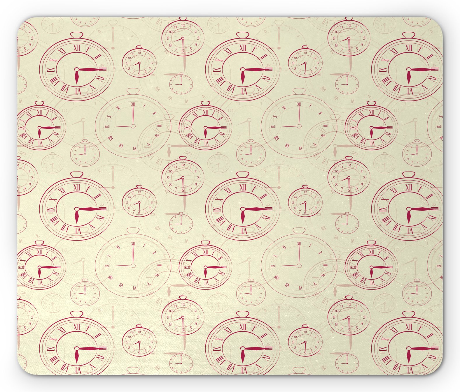 Ambesonne Vintage Clock Mouse Pad - Non-Slip Rubber Desk Mat with Roman Numerals & Antique Time Illustration, Standard Size Rectangle Mousepad in Pale Yellow Magenta | Perfect for Office, Gaming & Home Computer Setup