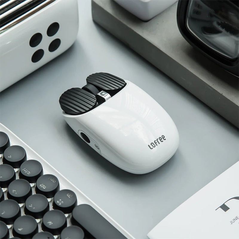 LOFREE Wavy Chips White Dual Mode Wireless Mouse - Bluetooth & USB Receiver, Silent Click, Ergonomic Design for Office, Home, and Gaming Use