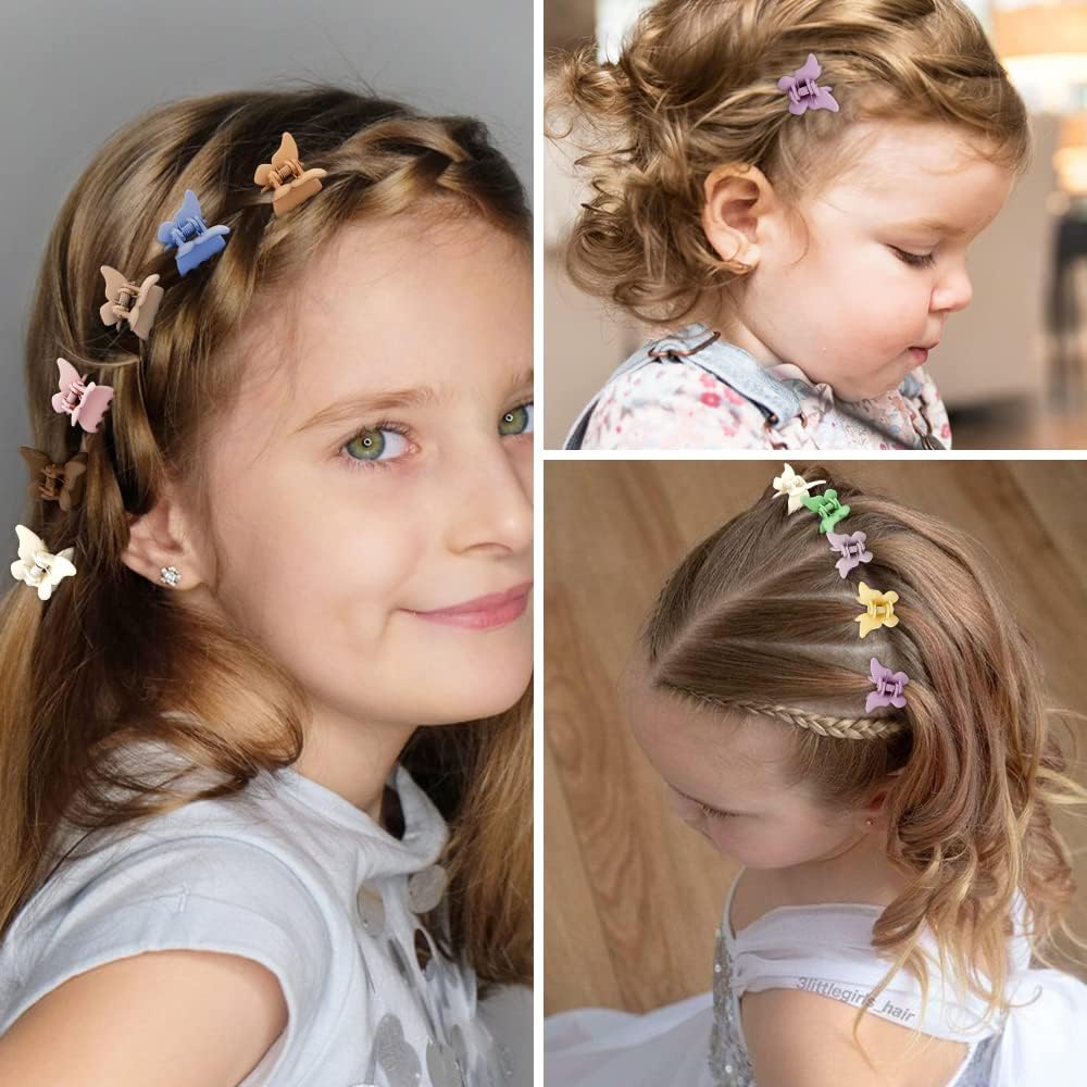 PLUCKET® 6Pcs Small Matte Hair Claw Clips for Women & Girls - 1.5 Inch Mini Jaw Clips for Thin to Medium Thick Hair - Non-Slip Rectangle Hair Clips (Butterfly Design) - Perfect for School, Work, Gym & Everyday Hairstyles