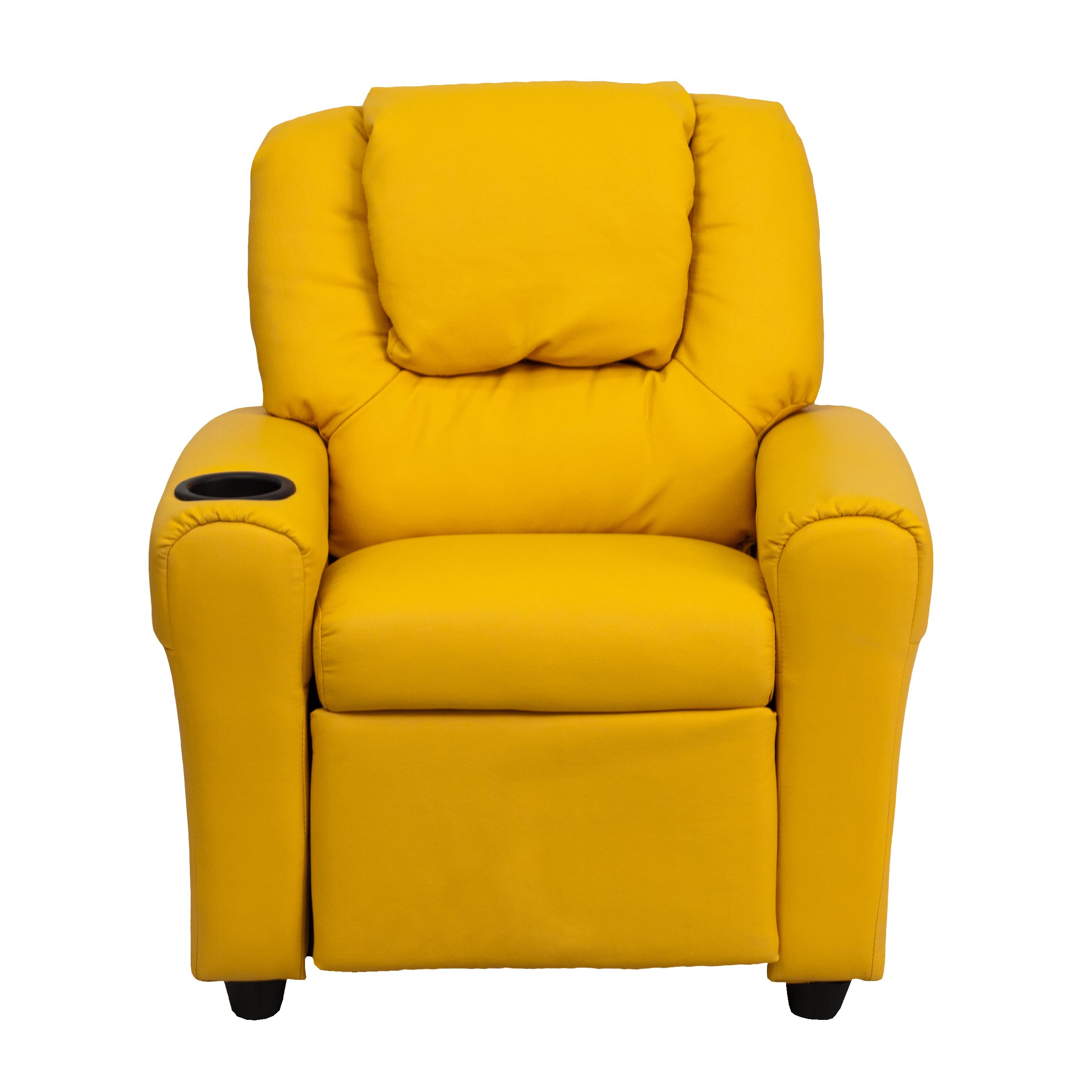 Comfortable Yellow Vinyl Kids Recliner Chair with Cup Holder & Headrest - Perfect for Playroom, Bedroom, or Movie Night Snuggles