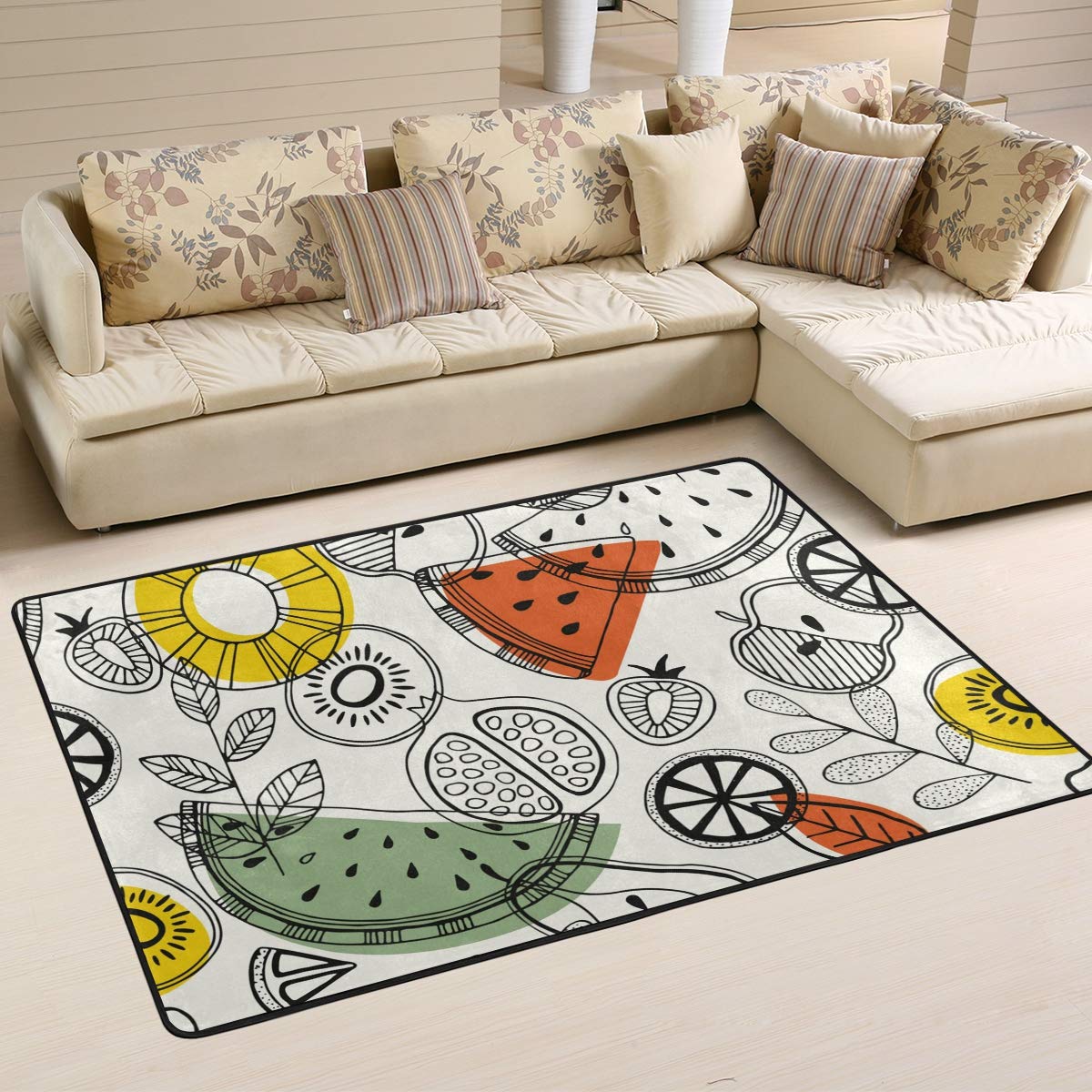 Non-Slip Watermelon Pear Apple Lemon Print Area Rug - Indoor/Outdoor Floor Mat for Home Entryway, Living Room, Bedroom - CENHOME Washable Doormat for Kitchen, Patio & Front Door Decor