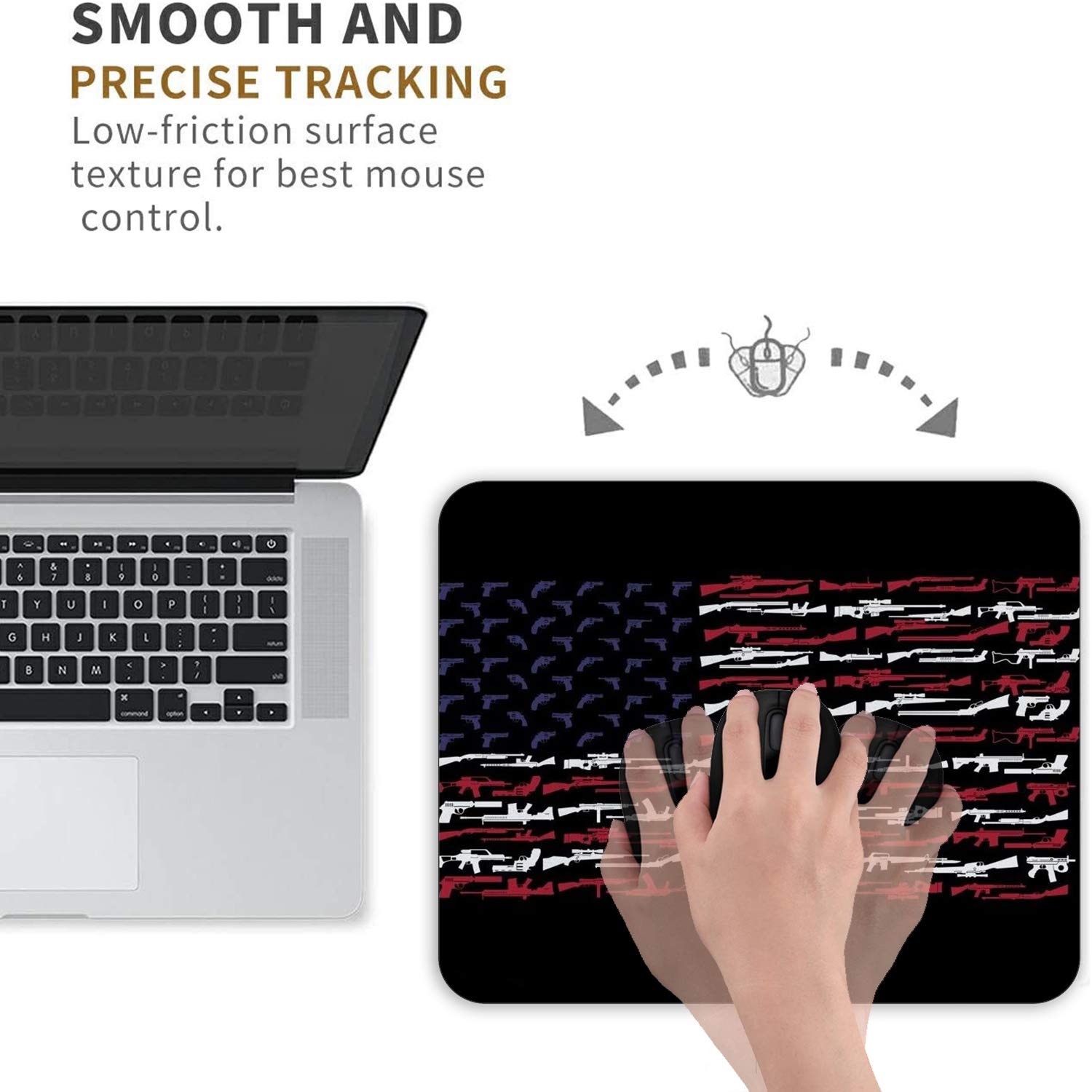 Non-Slip Rubber Gaming Mouse Pad & Coasters Set with American Gun Flag Design - Large Rectangle Mouse Mat for PC, Laptop, Office Work & Video Games - Perfect for Gamers, Programmers & Home Office Use