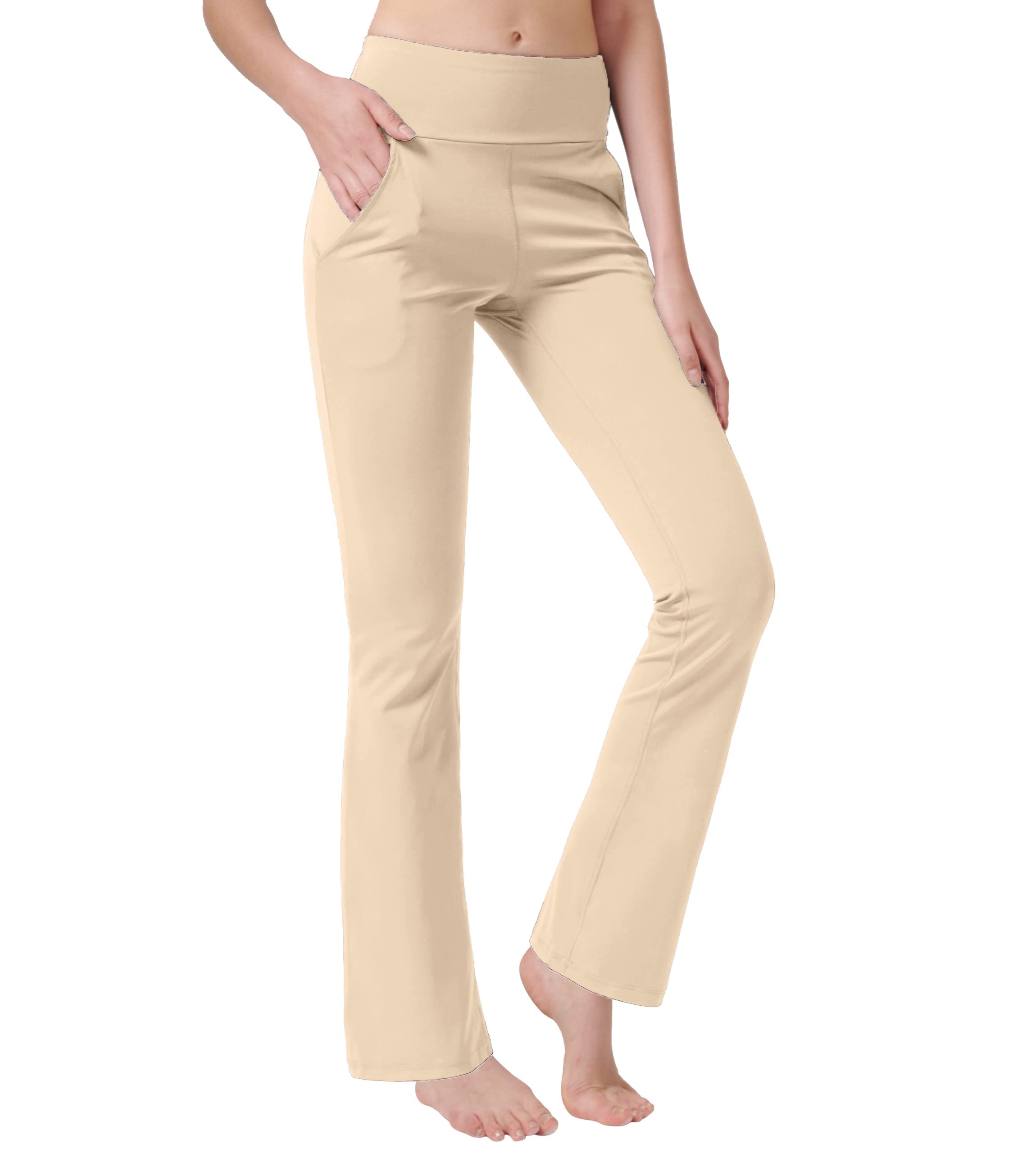 Nuveti Women's High Waisted Bootcut Yoga Pants with 4 Pockets - Tummy Control Workout & Office Pants - Stretchy Bootleg Dress Pants for Yoga, Gym, Work & Casual Wear