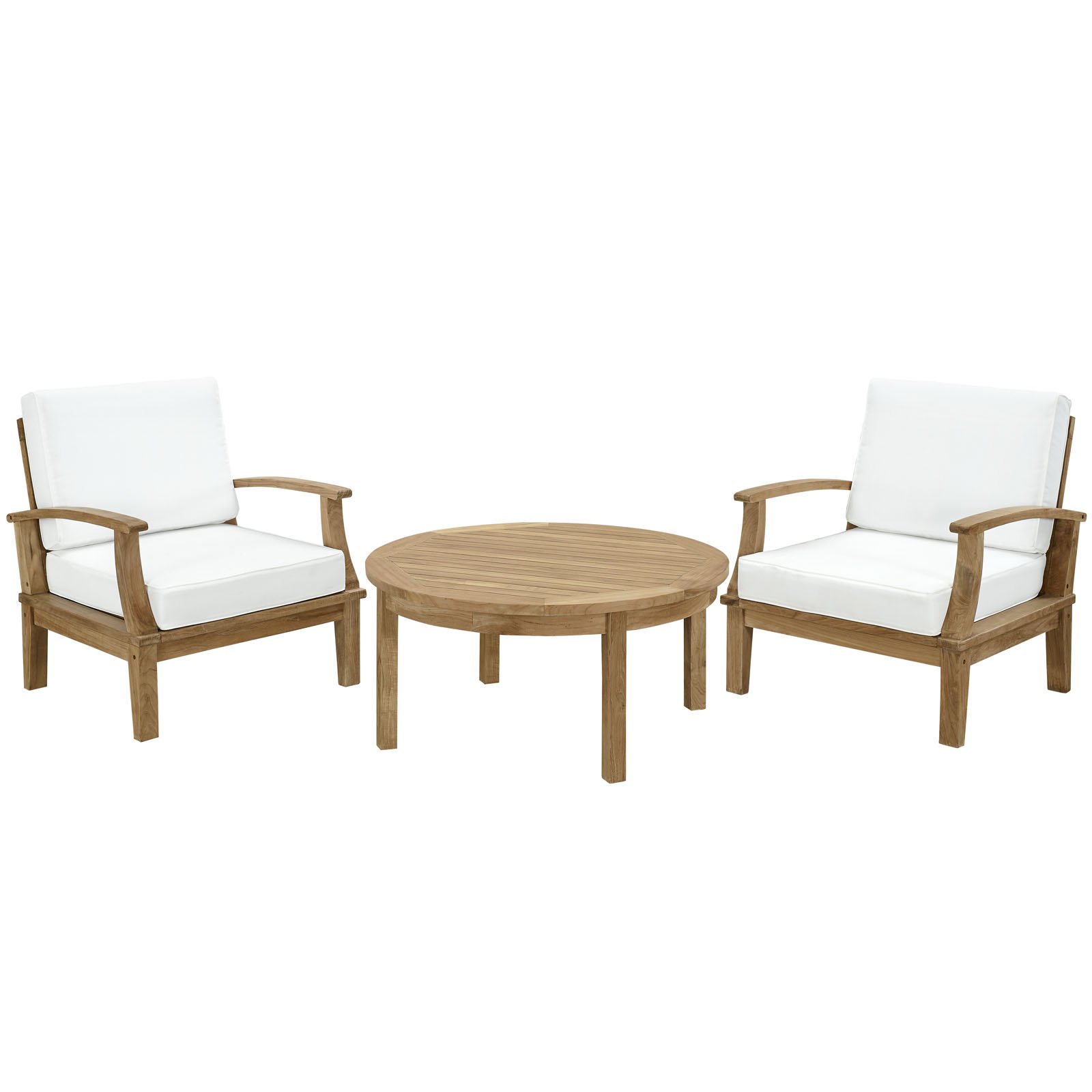 Premium Grade A Teak Wood Outdoor Patio Furniture Set - 3 Piece Natural White - Modway EEI-1475-NAT-WHI-SET - Perfect for Backyard, Garden, Poolside & Patio Relaxation