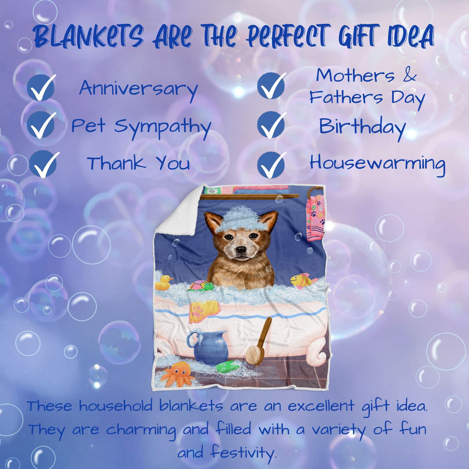 Rub A Dub Dog in A Tub Australian Cattle Dog Blanket - Lightweight Soft Cozy Durable Woven Throw (50x60) for Dogs & Pet Lovers - Perfect for Sofa, Couch, Bed & Home Decor BLNKT62641