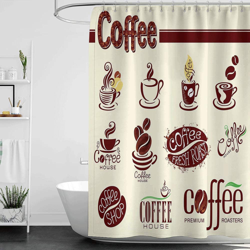 SKDSArts Tree of Life Coffee Shower Curtain Set - Traditional Grunge Design with Beige, Maroon & Green Colors (36x72 Inches) | Perfect for Coffee Lovers & Boho Bathroom Decor
