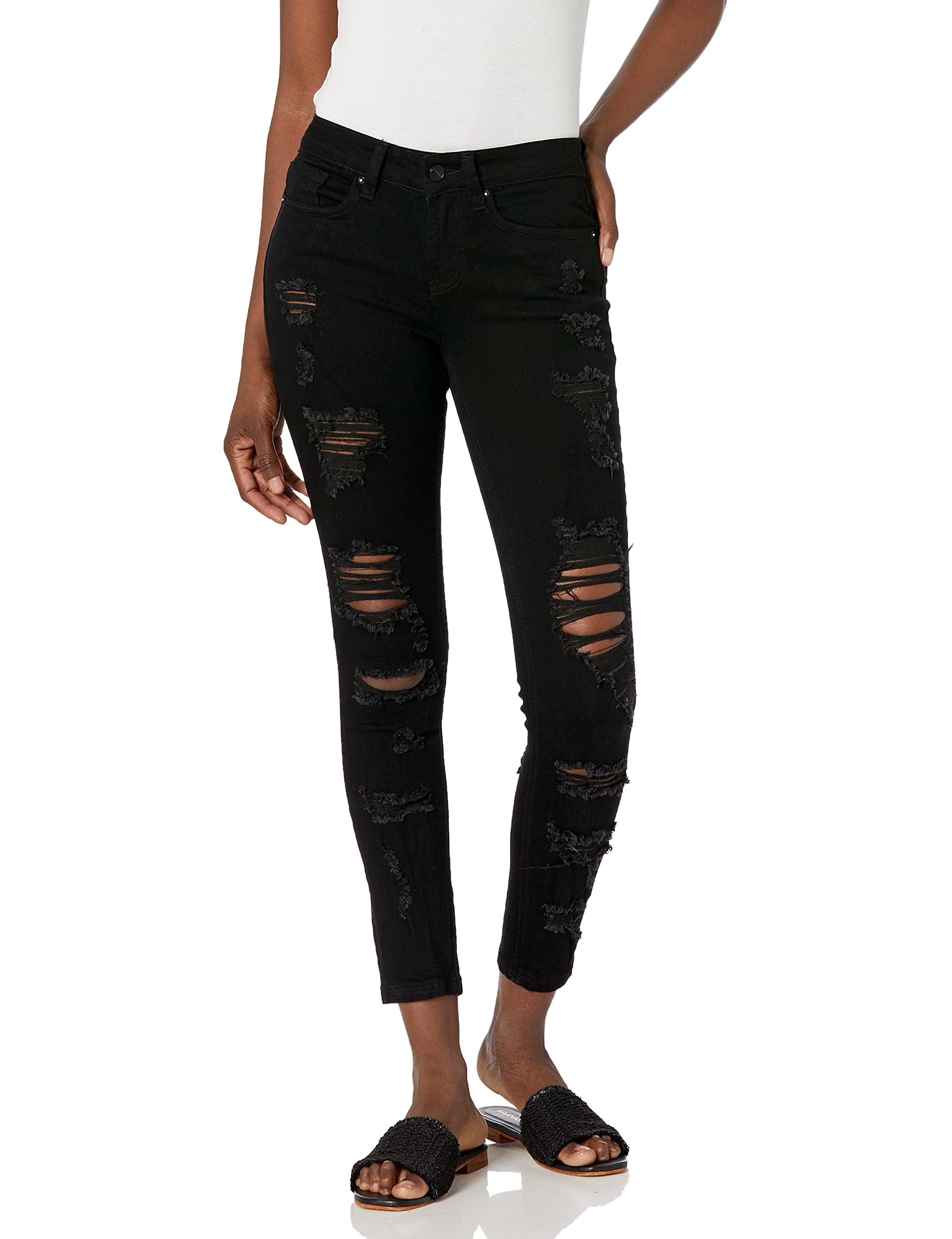 Stylish Women's Skinny Jeans with Heavy Distressed Details - Perfect for Casual Outfits & Streetwear Fashion