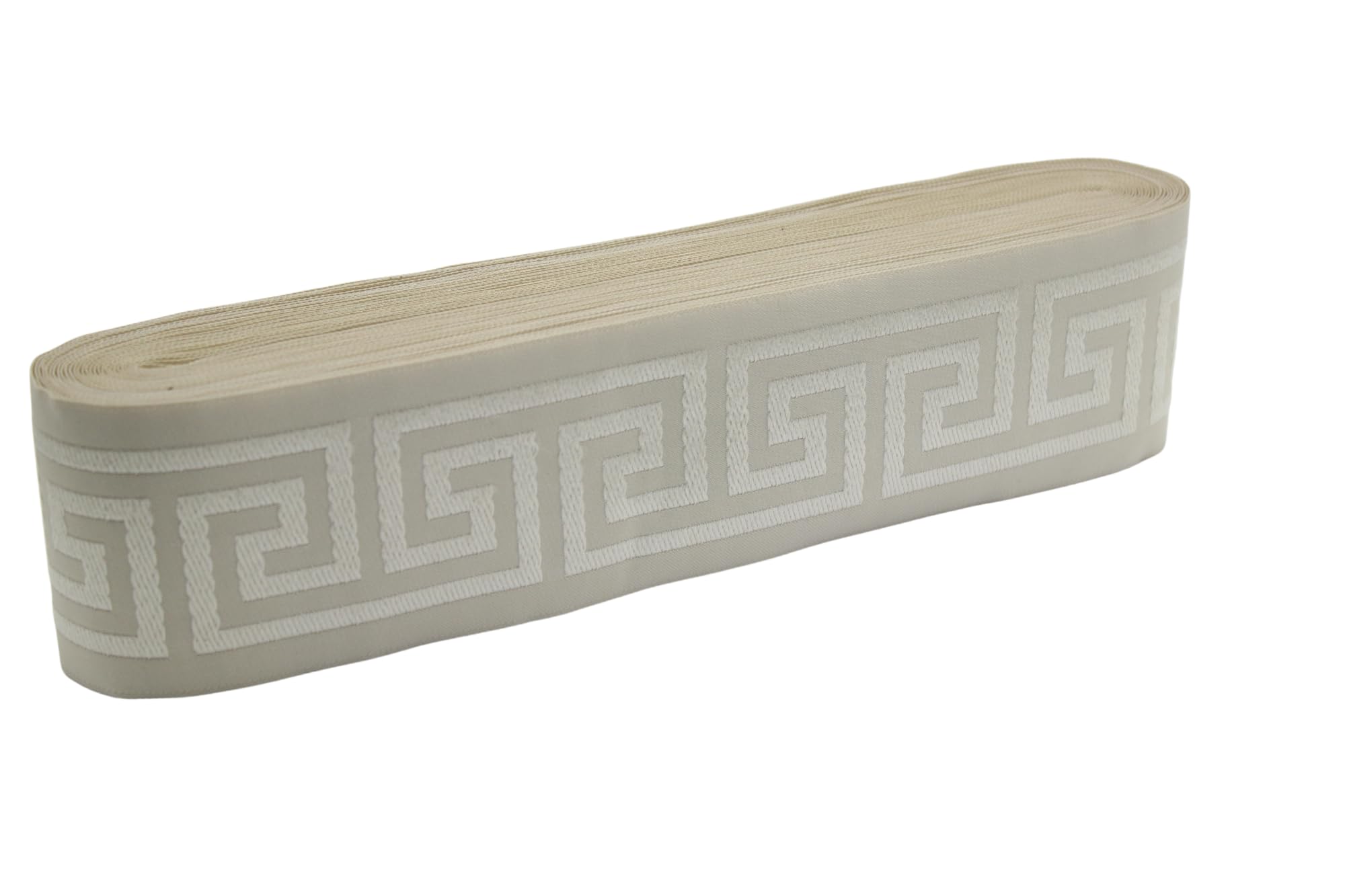 16 Yards Antique White Greek Key Jacquard Ribbon Trim - 2.67 Inch Wide Decorative Tape for Drapes, Curtains, Upholstery & DIY Home Decor | Perfect for Wedding Decor, Table Runners & Craft Projects