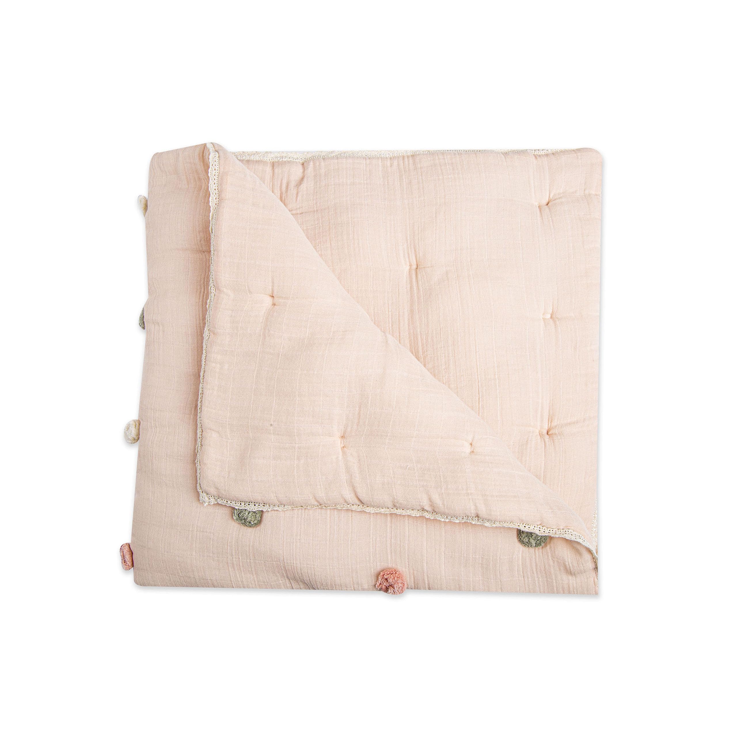 Soft Cotton Crane Baby Blanket with Pom Poms - 36
