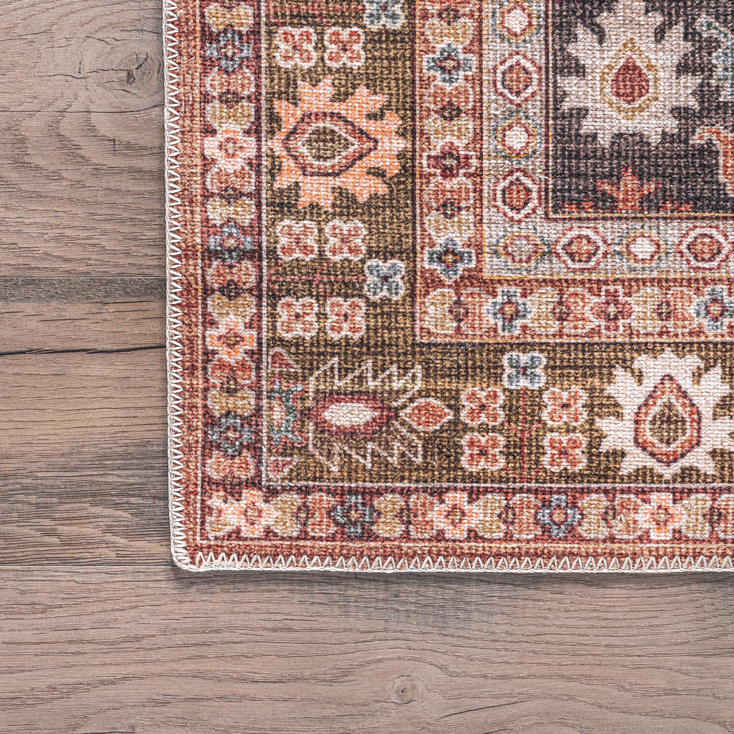 Claire Washable Floral Area Rug in Brown - Soft Non-Slip Living Room Carpet for Bedroom, Dorm & Home Decor