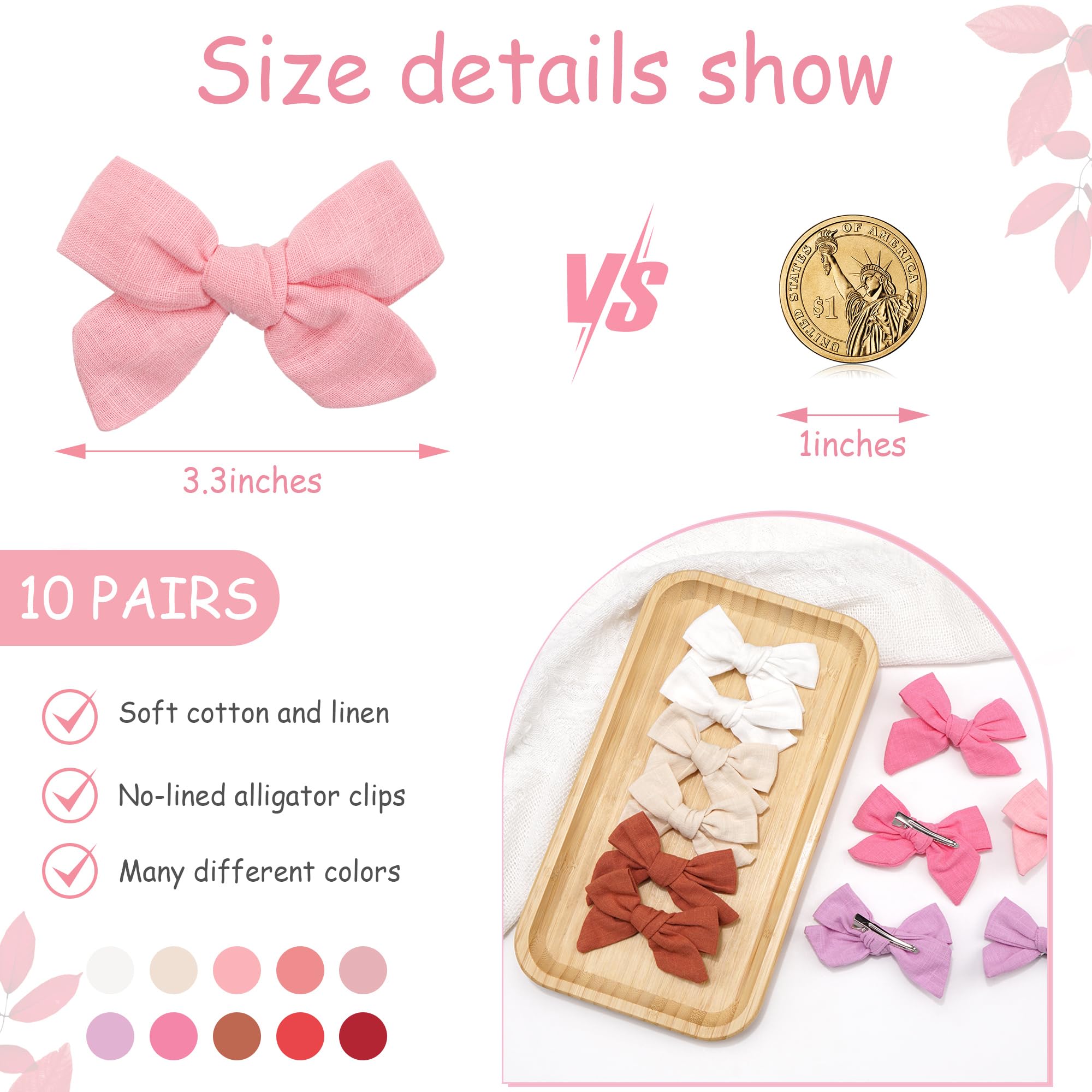 20Pcs Linen Hair Bows with Alligator Clips for Girls - CÉLLOT Baby Toddler Kids Teen Hair Accessories (Pink) | Perfect for School, Parties, Holidays & Everyday Wear
