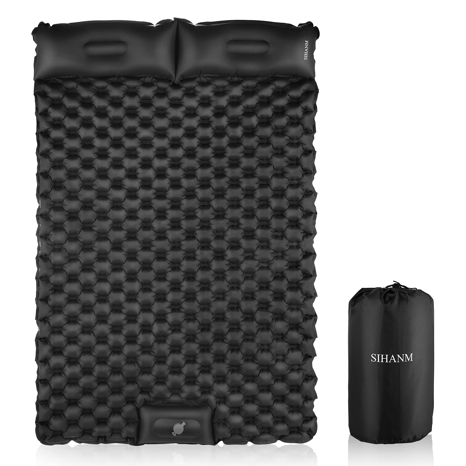 **Ultralight Double Sleeping Pad for Camping - 2 Person Inflatable Camping Mat with Built-in Pillows, Compact & Portable for Backpacking, Hiking, Travel | Perfect for Couples & Outdoor Adventures (Black)**