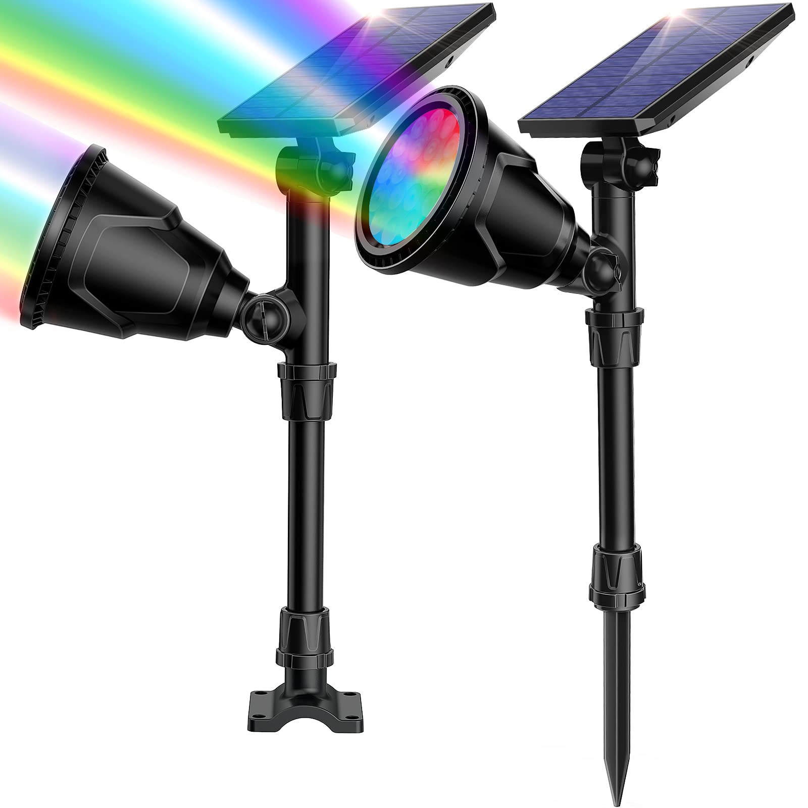 ROSHWEY 2 Pack Solar Spot Lights Outdoor - 600LM Waterproof 7 Color Changing Landscape Lights for Backyard, Garden, Pool, Patio - Perfect for Pathway, Lawn, and Decorative Lighting