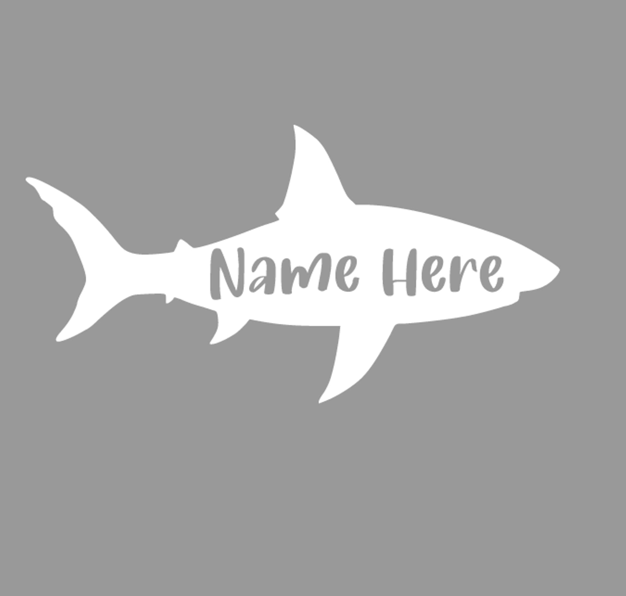 Custom Shark Silhouette Iron-On Transfer - Personalized Name Great White Decal, Ocean Fish Vinyl Patch for T-Shirts, Jackets & DIY Clothing Projects (White HTV) - Perfect for Beach Parties, Surfing Events & Marine-Themed Gifts