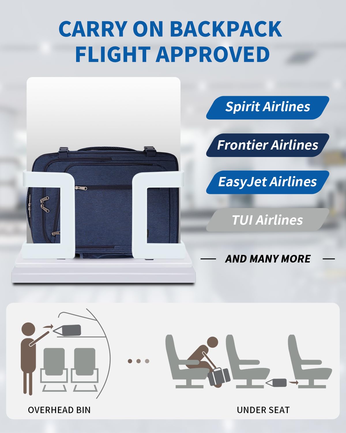 WANDF Expandable 17 Inch Laptop Backpack - Airline Approved Carry-On Bag 18x14x8 with Water-Resistant Pocket for Men & Women (Navy Blue) - Perfect for Travel, Work & School