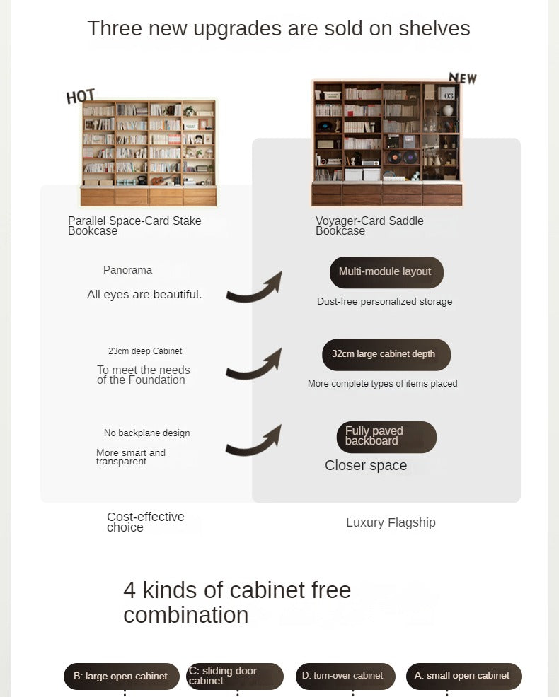 Solid Black Walnut Wood Wall-to-Wall Bookshelf with Built-in Seat - Modern Luxury Home Office & Living Room Storage Solution