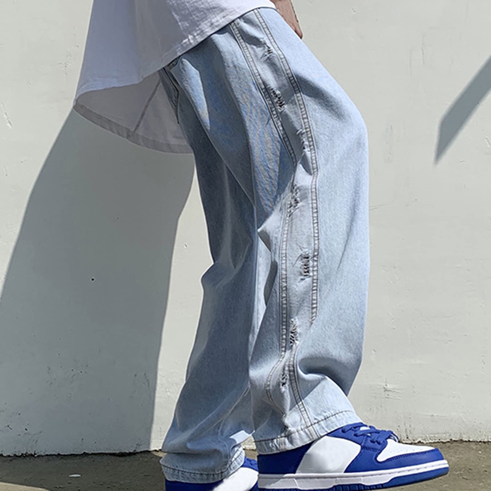 Men's Loose Fit Wide Leg Jeans - Plus Size Light Blue Denim Pants for Street Fashion | Casual Wear & Everyday Comfort