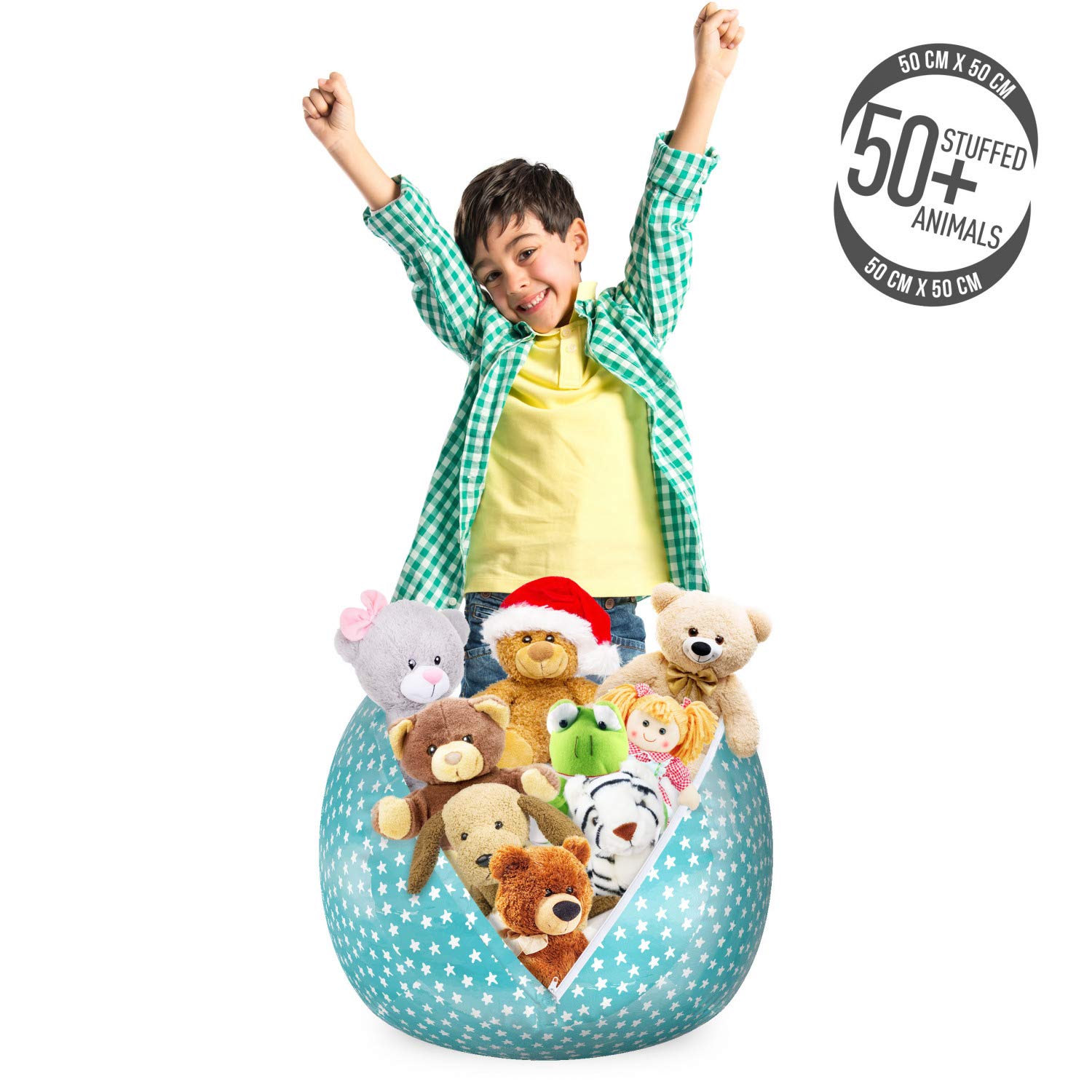 Ambesonne Star Storage Toy Bag Chair - Washable Stuffed Animal Organizer with Night Sky Design, Small Size in Pale Blue & White | Kids' Room Decor & Playroom Storage Solution