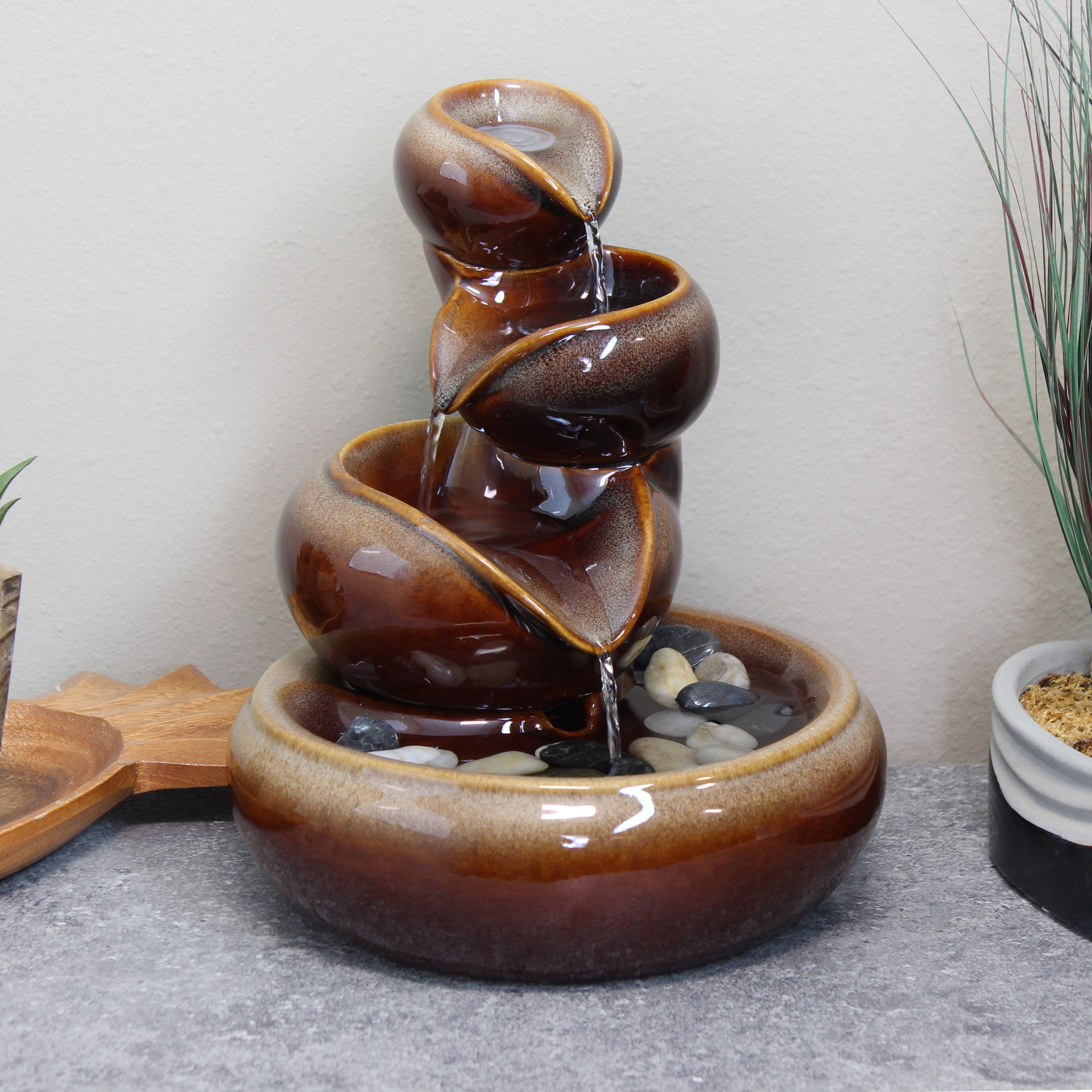 Sunnydaze 3-Tier Ceramic Indoor Water Fountain - Relaxing Home Decor for Living Room, Bedroom, or Office | Zen Meditation & Stress Relief