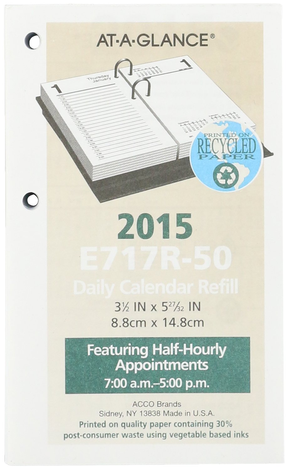 At-A-Glance E717R50 Recycled Desk Calendar Refill - Eco-Friendly 2024 Planner Refill for Home & Office Organization | Perfect for Scheduling, Productivity & Daily Planning