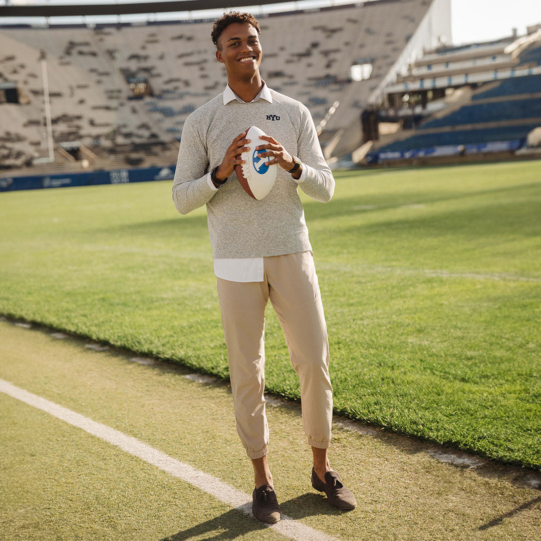 BYU Men's Campus Crew Sweatshirt - Heather Grey - Comfortable Cotton Pullover for College Students - Perfect for School Spirit, Game Days & Casual Wear