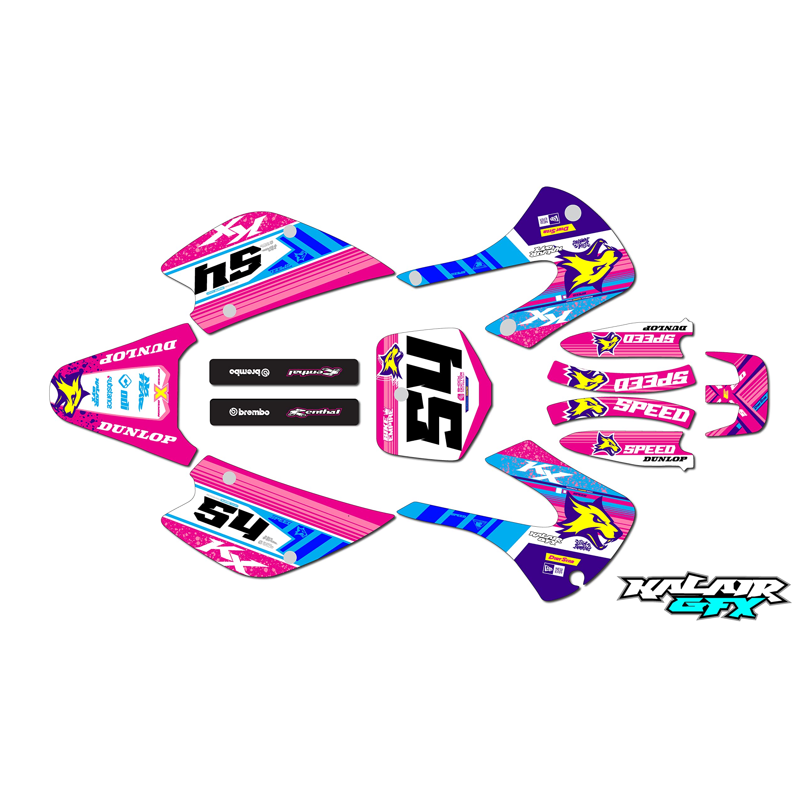 Kalair GFX Graphics Kit for Kawasaki KX85 KX85 (2001-2013) - Split Series Pink 21 Mil Dirt Bike Stickers, Motocross Racing Decals, Motorcycle Accessories - Perfect for Dirt Bike Racing, Pit Bike Customization & Off-Road Motorcycle Enhancement