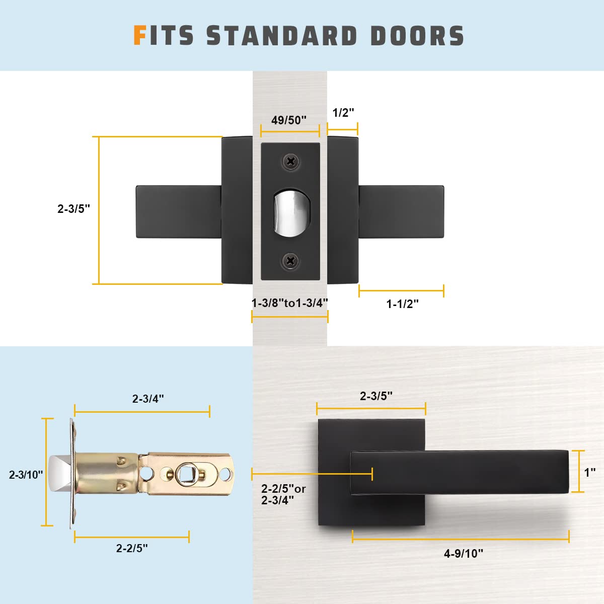 KNOBWELL Matte Black Heavy Duty Interior Door Handle - Classic Passage & Closet Door Lever for Hall, Bedroom & Cabinet - Left/Right Handing Levers 2.07lb (Perfect for Home, Office & Commercial Spaces)