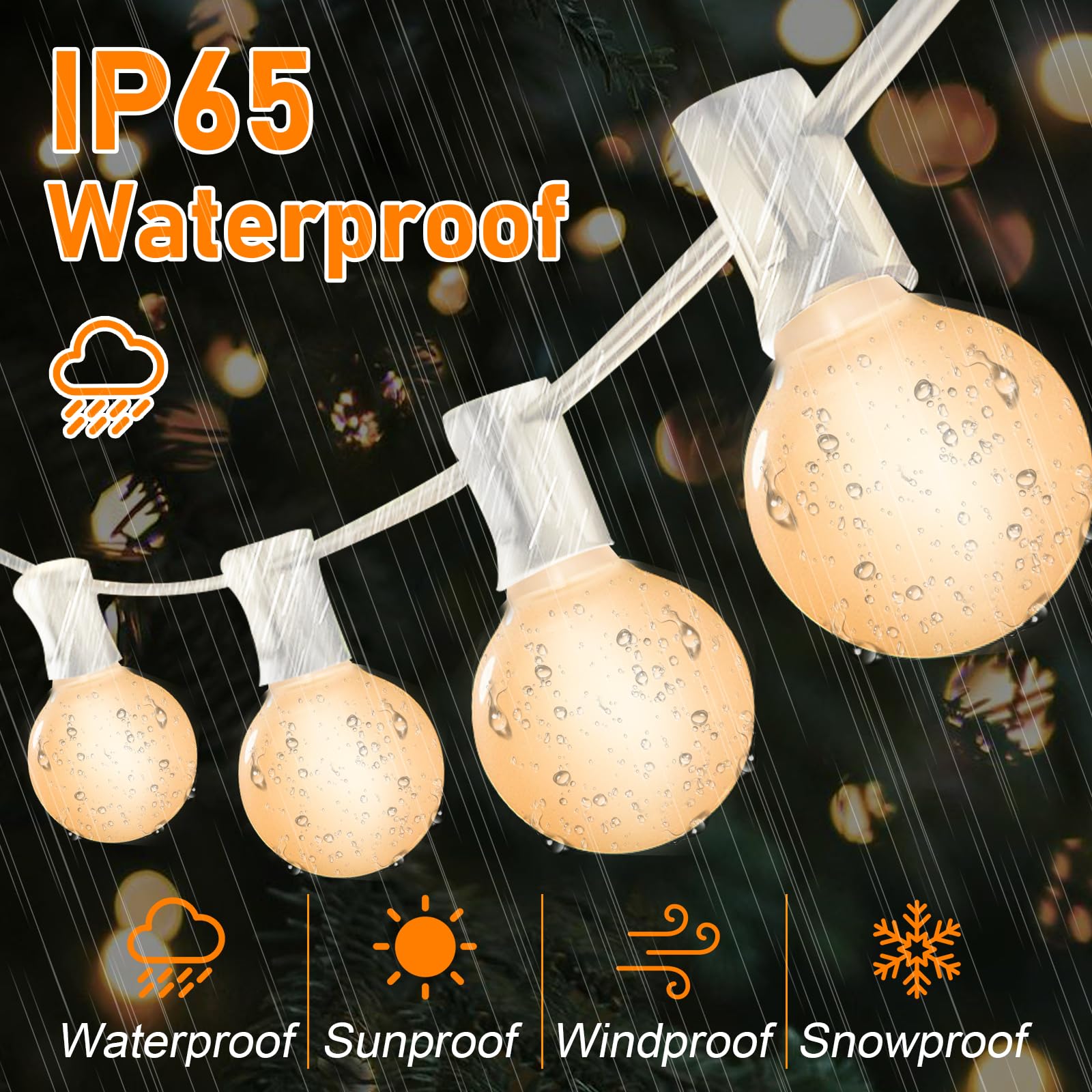 25Ft G40 LED Globe String Lights - 27 Frosted White Bulbs, Waterproof Outdoor Hanging Lights for Garden, Bistro, Pergola & Tent Decor - Perfect for Backyard, Patio & Wedding Decorations